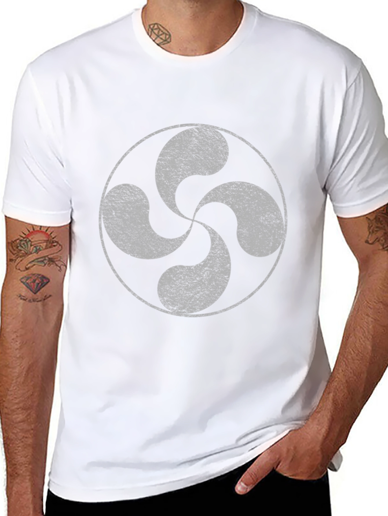 Black T-Shirt with Lauburu Basque Cross Design
