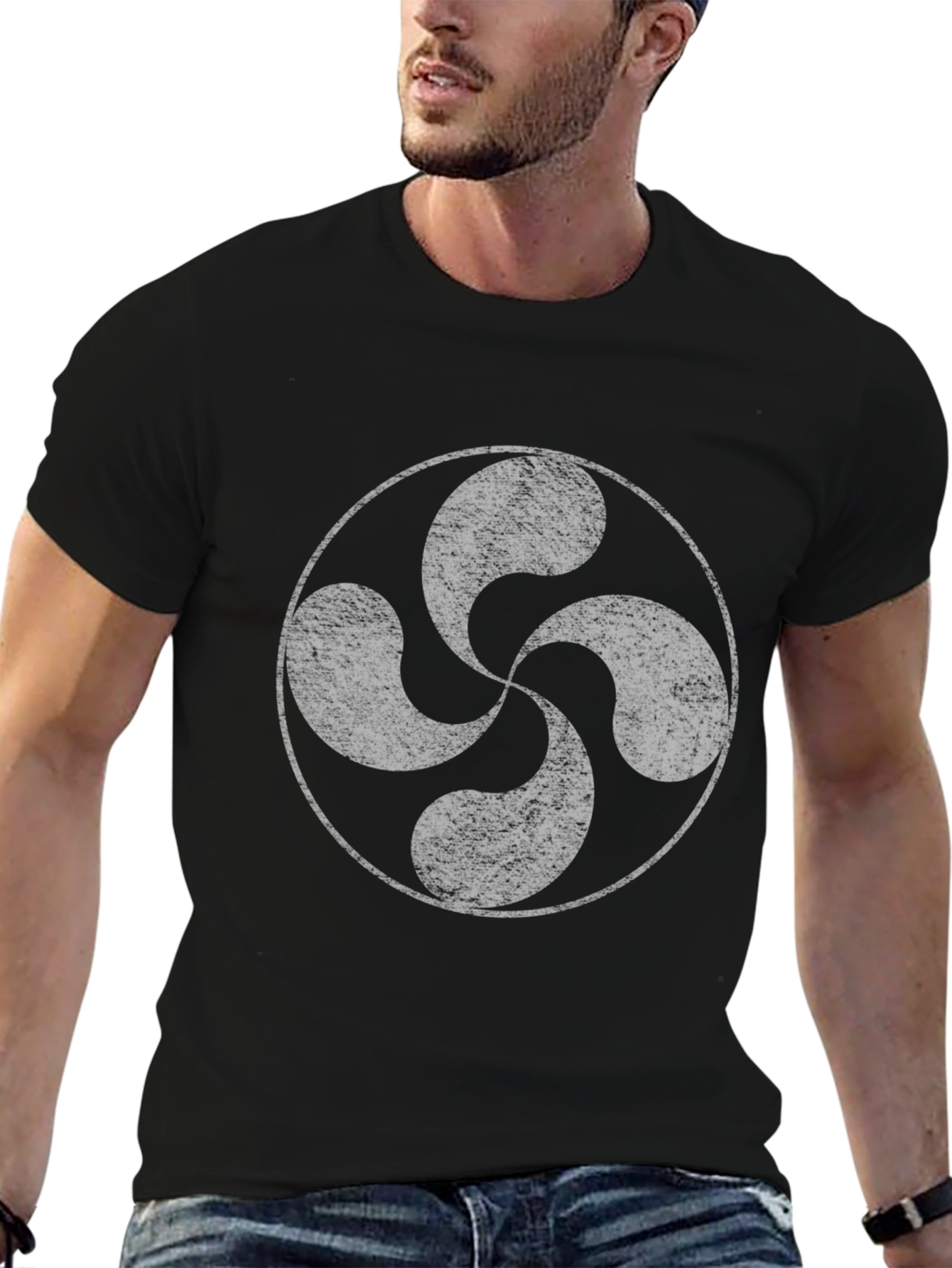Black T-Shirt with Lauburu Basque Cross Design