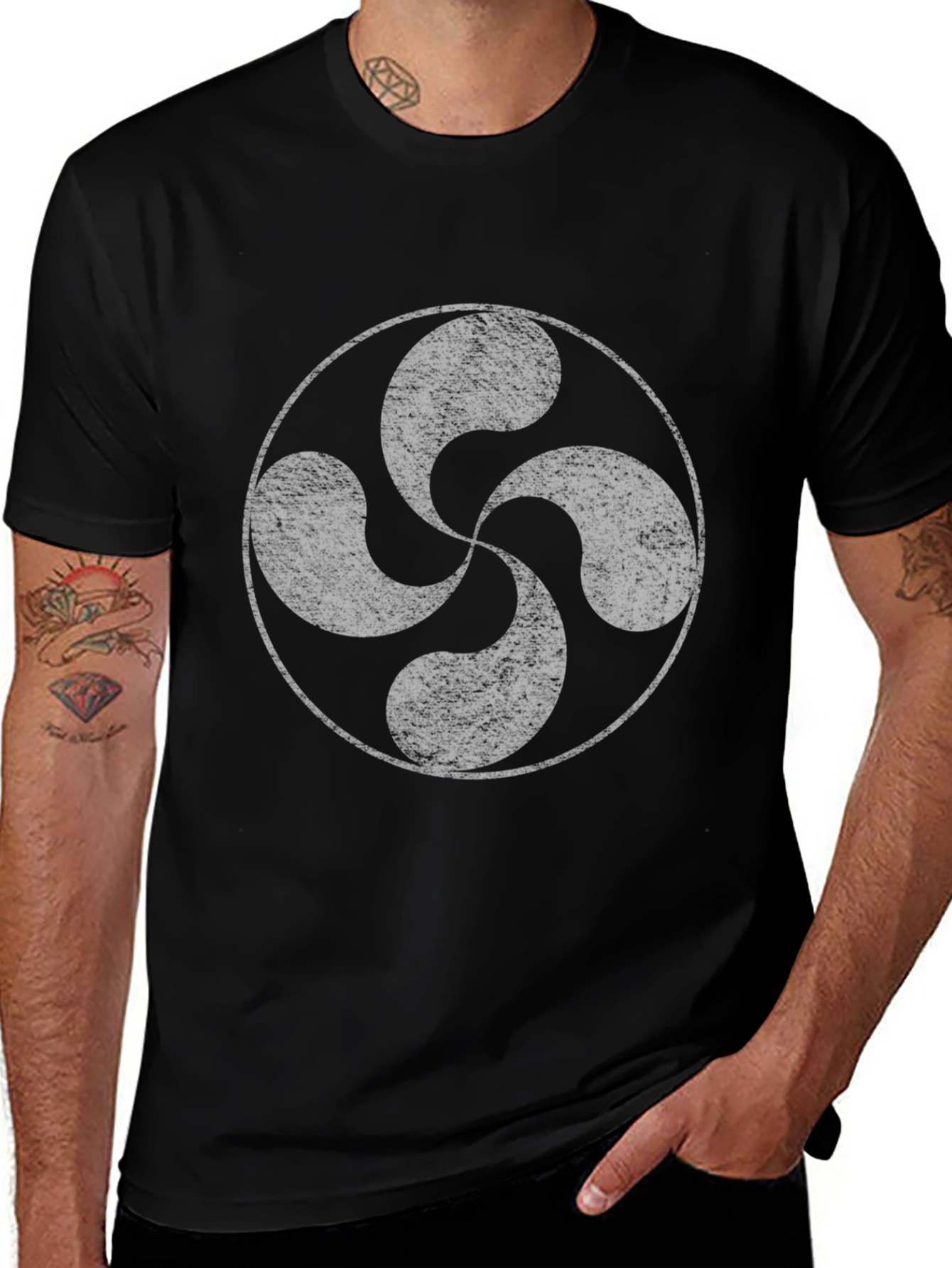 Black T-Shirt with Lauburu Basque Cross Design