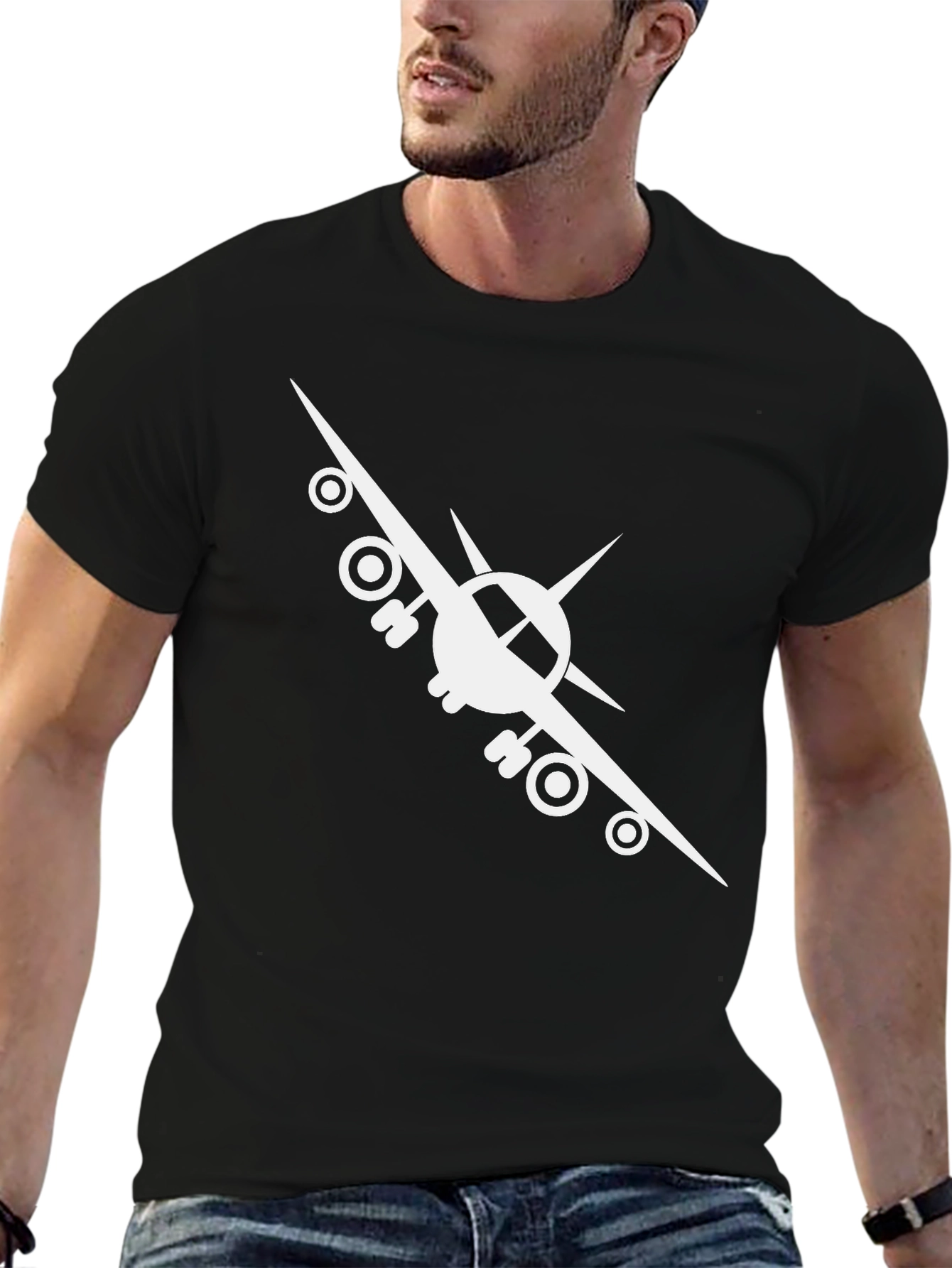 Airplane Graphic Tee - Black Cotton Comfort