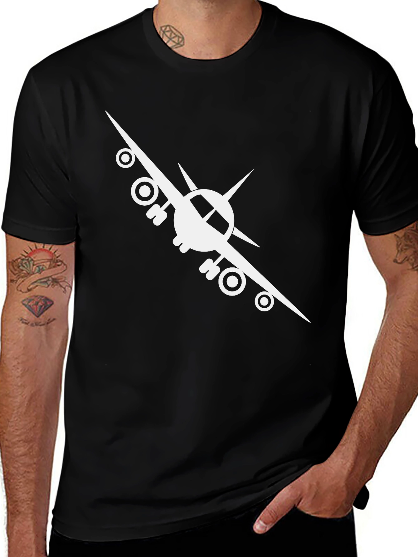 Airplane Graphic Tee - Black Cotton Comfort