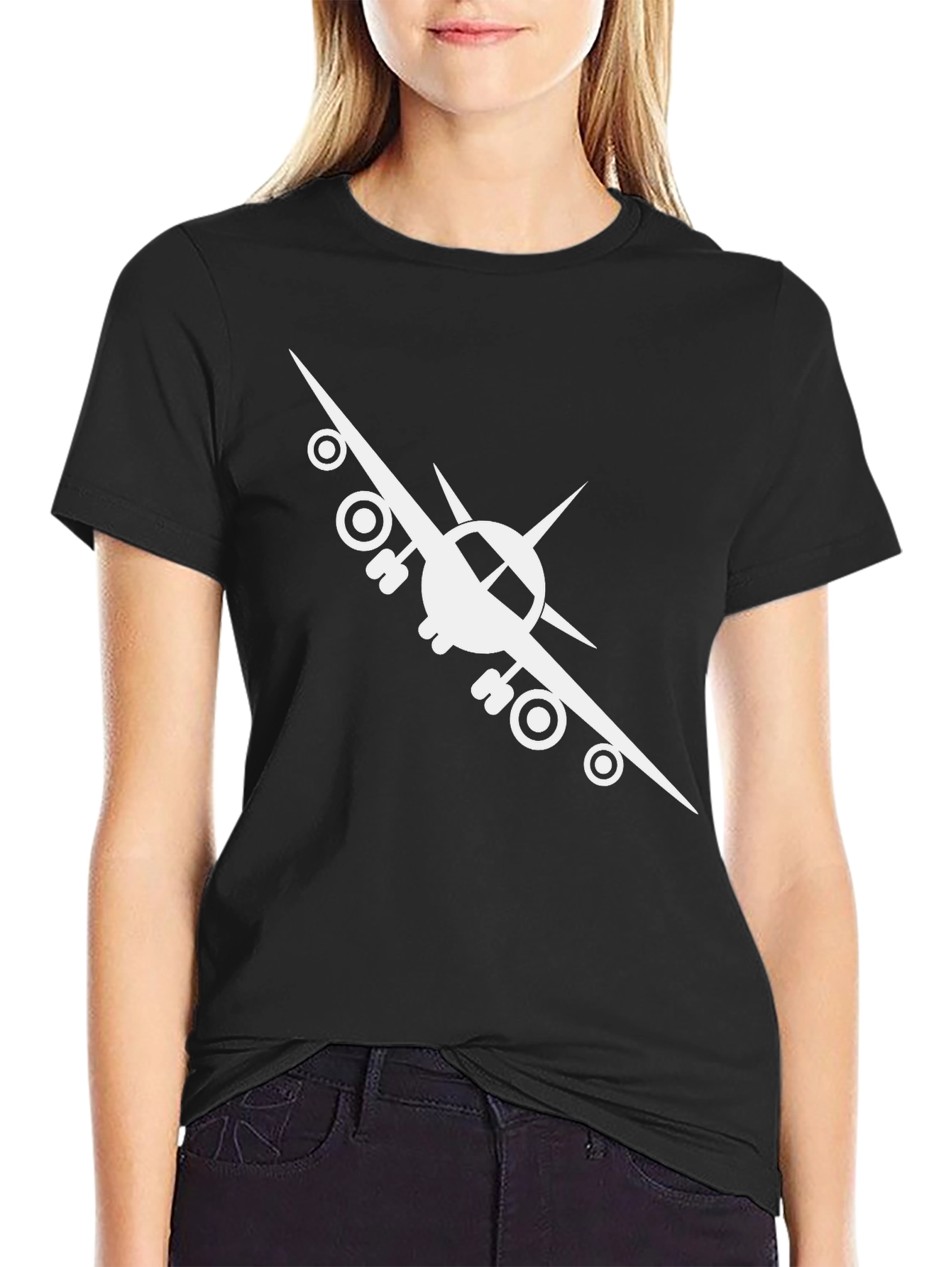 Airplane Graphic Tee - Black Cotton Comfort