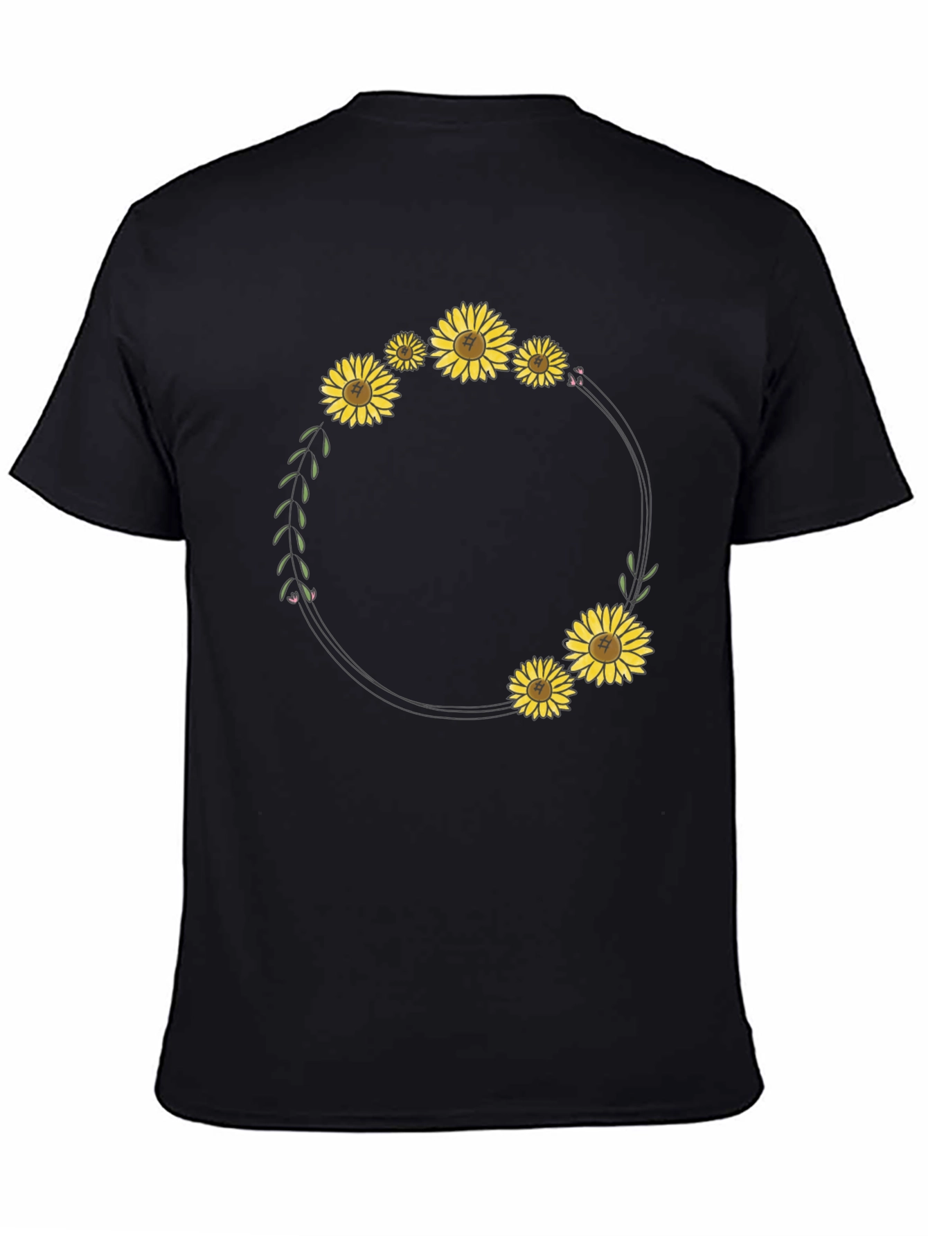 Sunflower Wreath Graphic Black T-Shirt