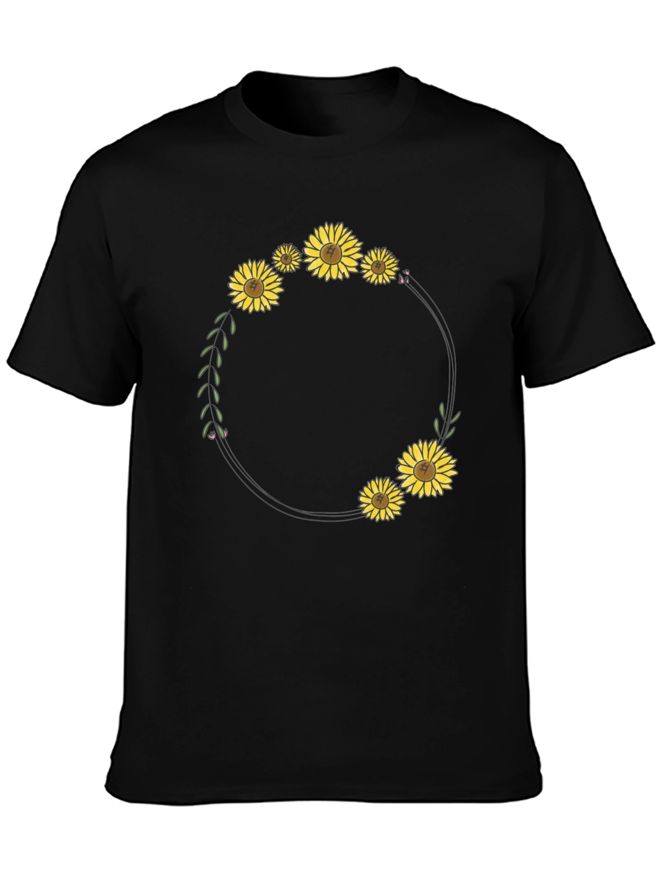 Sunflower Wreath Graphic Black T-Shirt