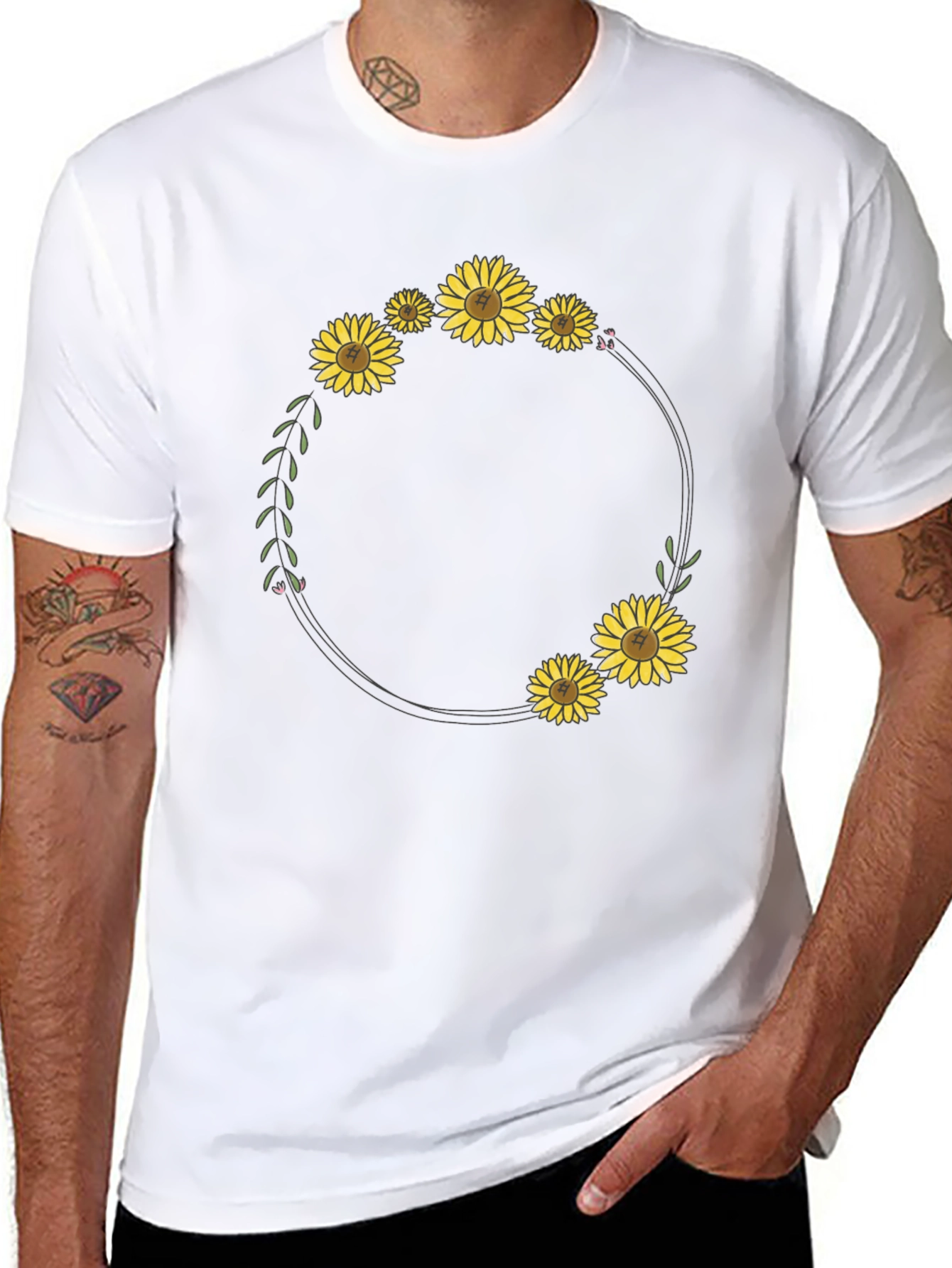 Sunflower Wreath Graphic Black T-Shirt