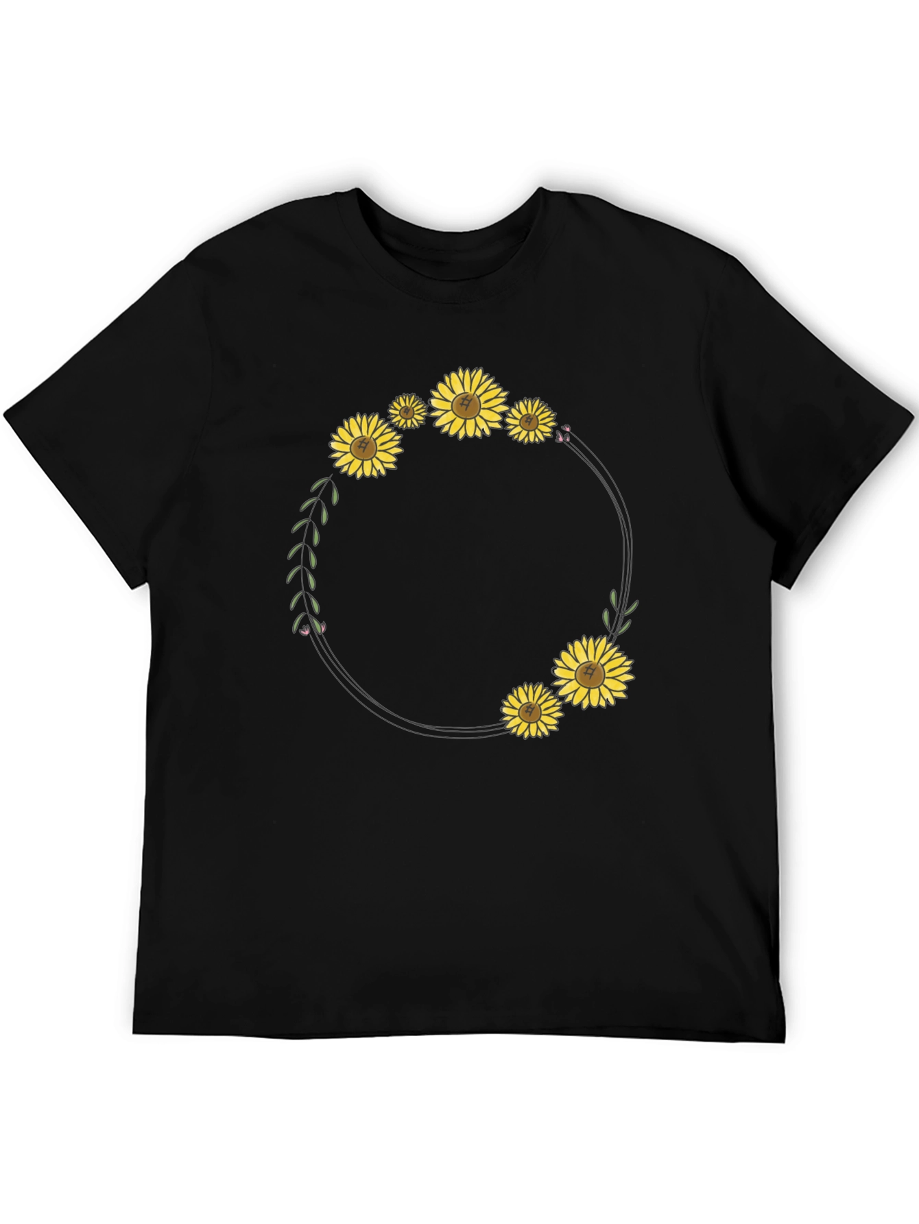 Sunflower Wreath Graphic Black T-Shirt