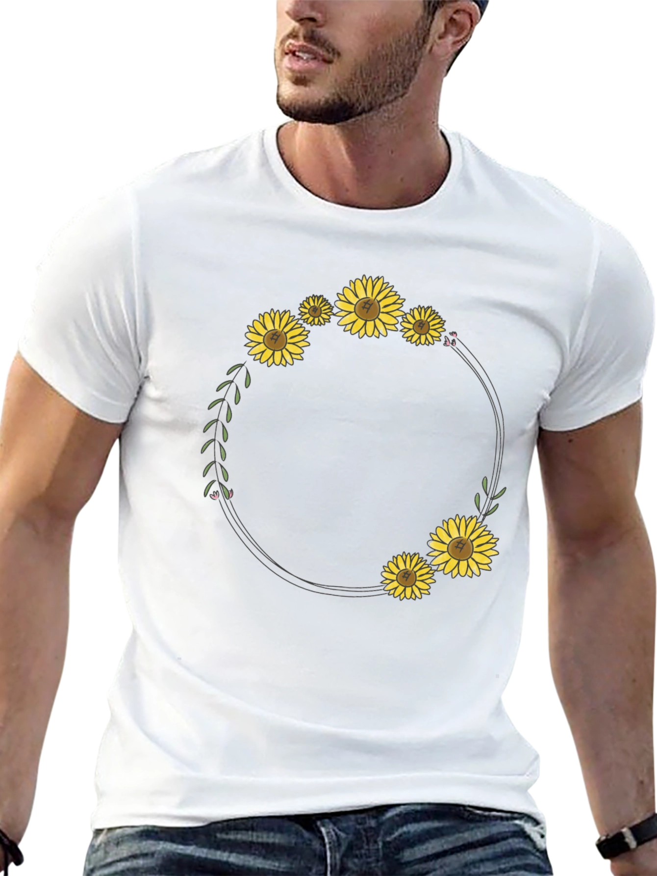 Sunflower Wreath Graphic Black T-Shirt