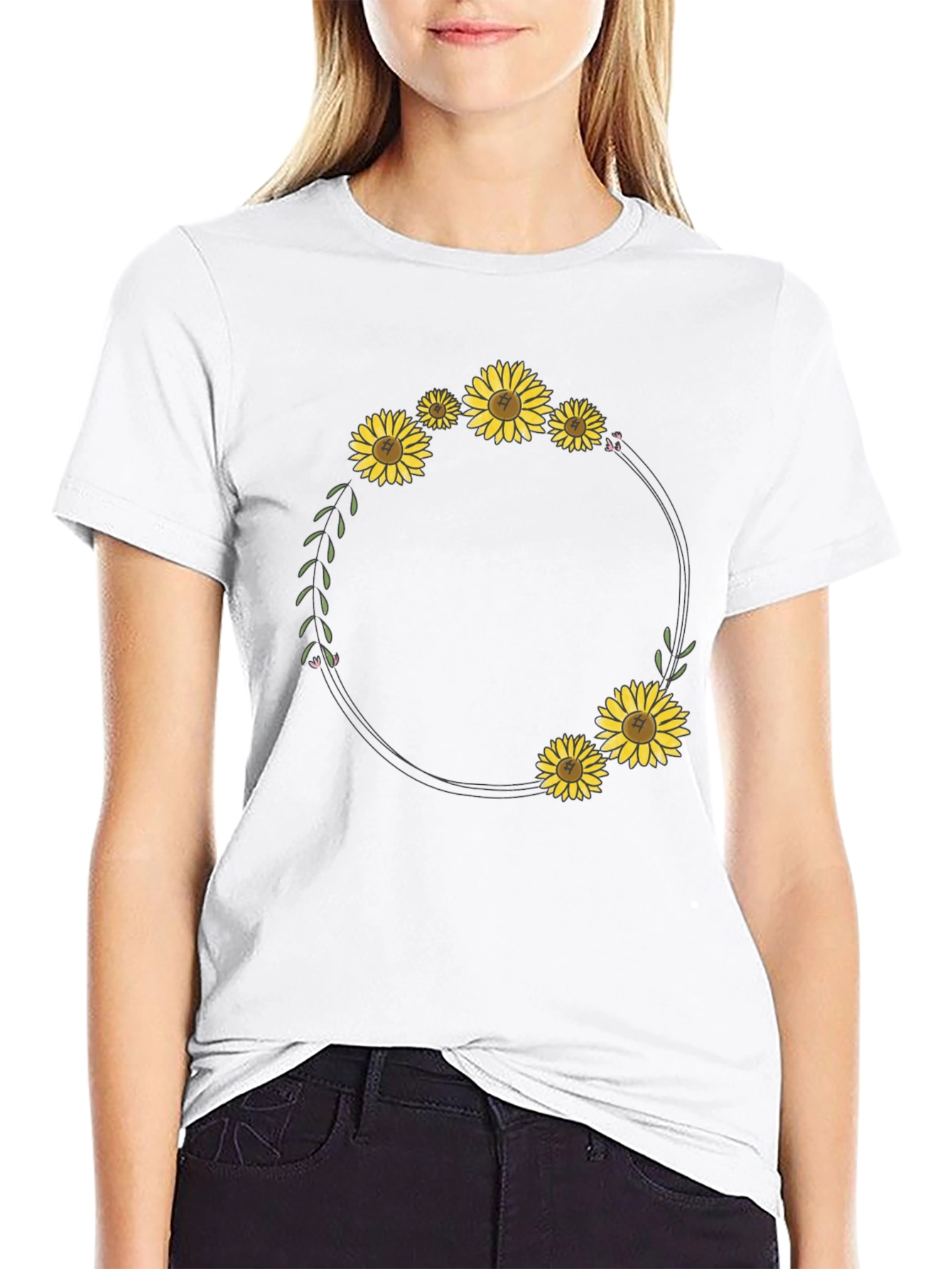 Sunflower Wreath Graphic Black T-Shirt