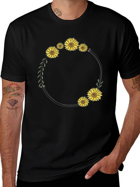 Sunflower Wreath Graphic Black T-Shirt