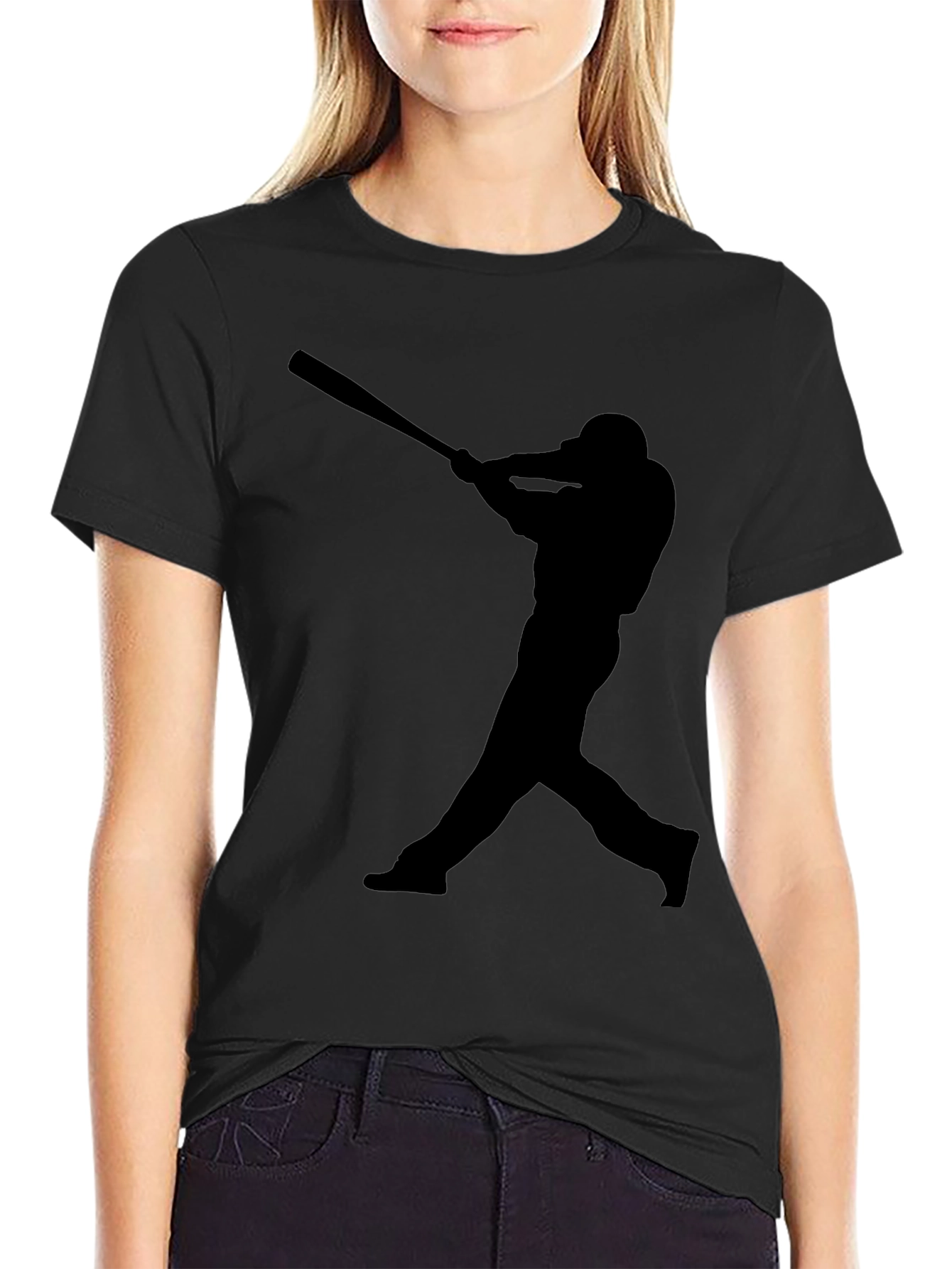 Baseball Player Silhouette T-Shirt - Black