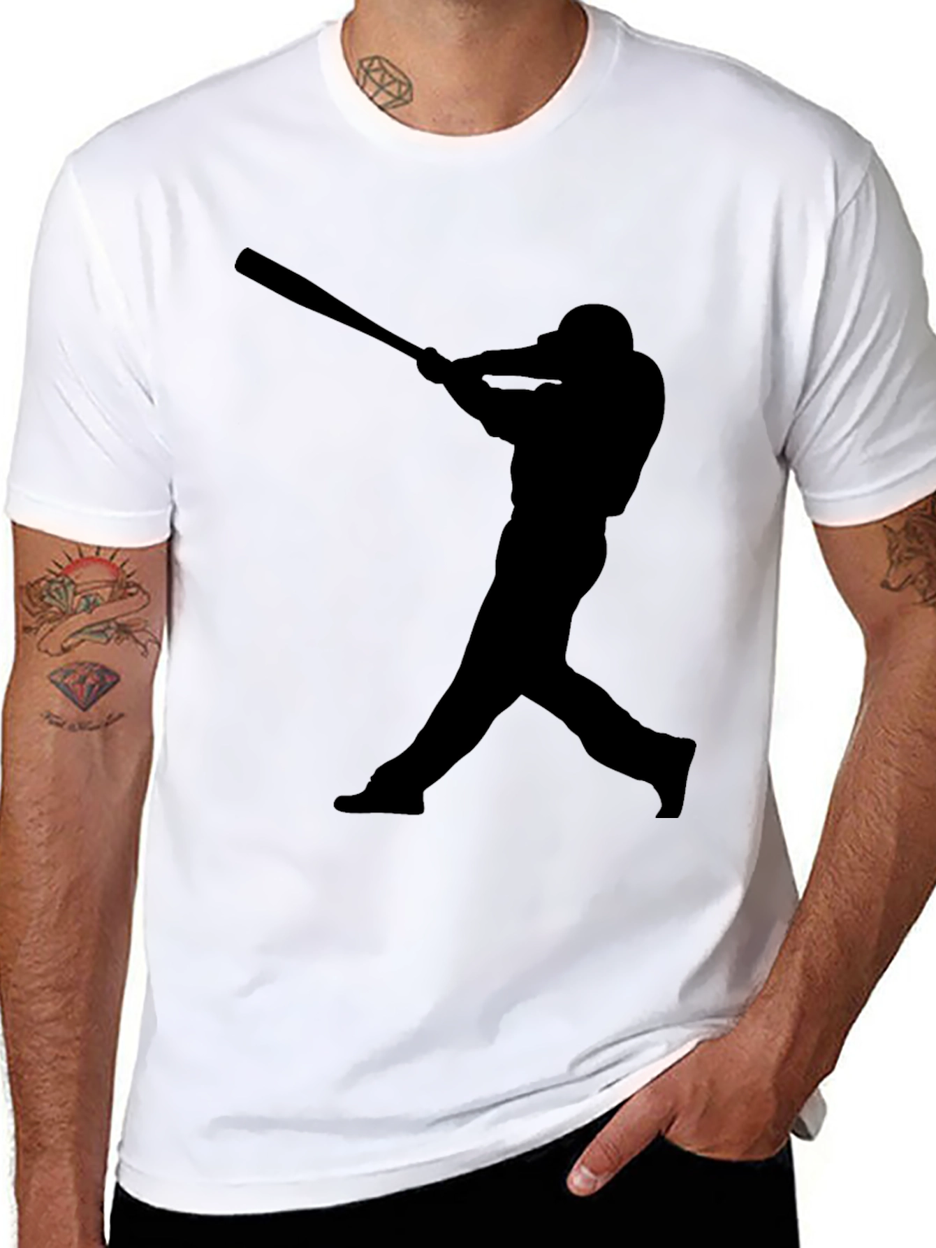 Baseball Player Silhouette T-Shirt - Black