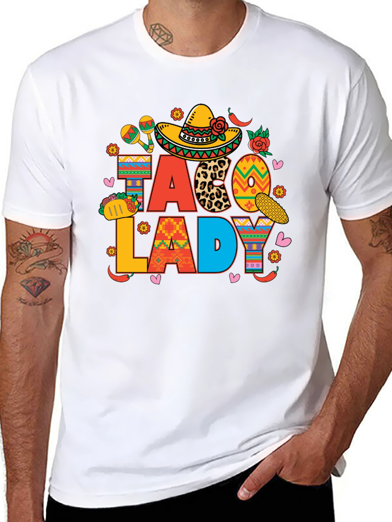 Taco Lady Black Graphic T-Shirt Cinco de Mayo