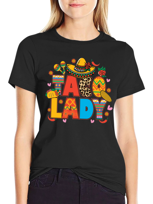 Taco Lady Black Graphic T-Shirt Cinco de Mayo