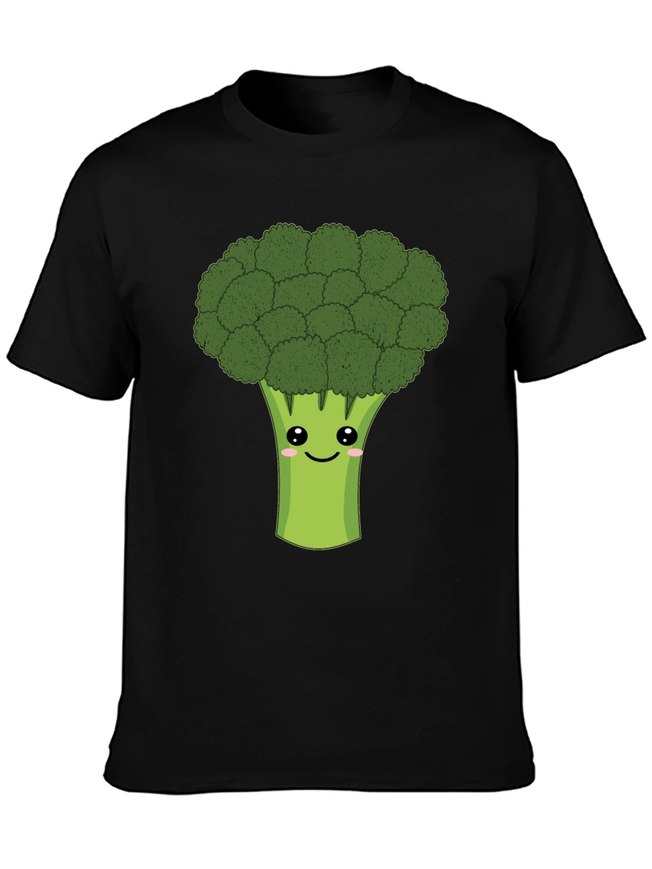Cute Broccoli Graphic Tee - Black Cotton T-Shirt