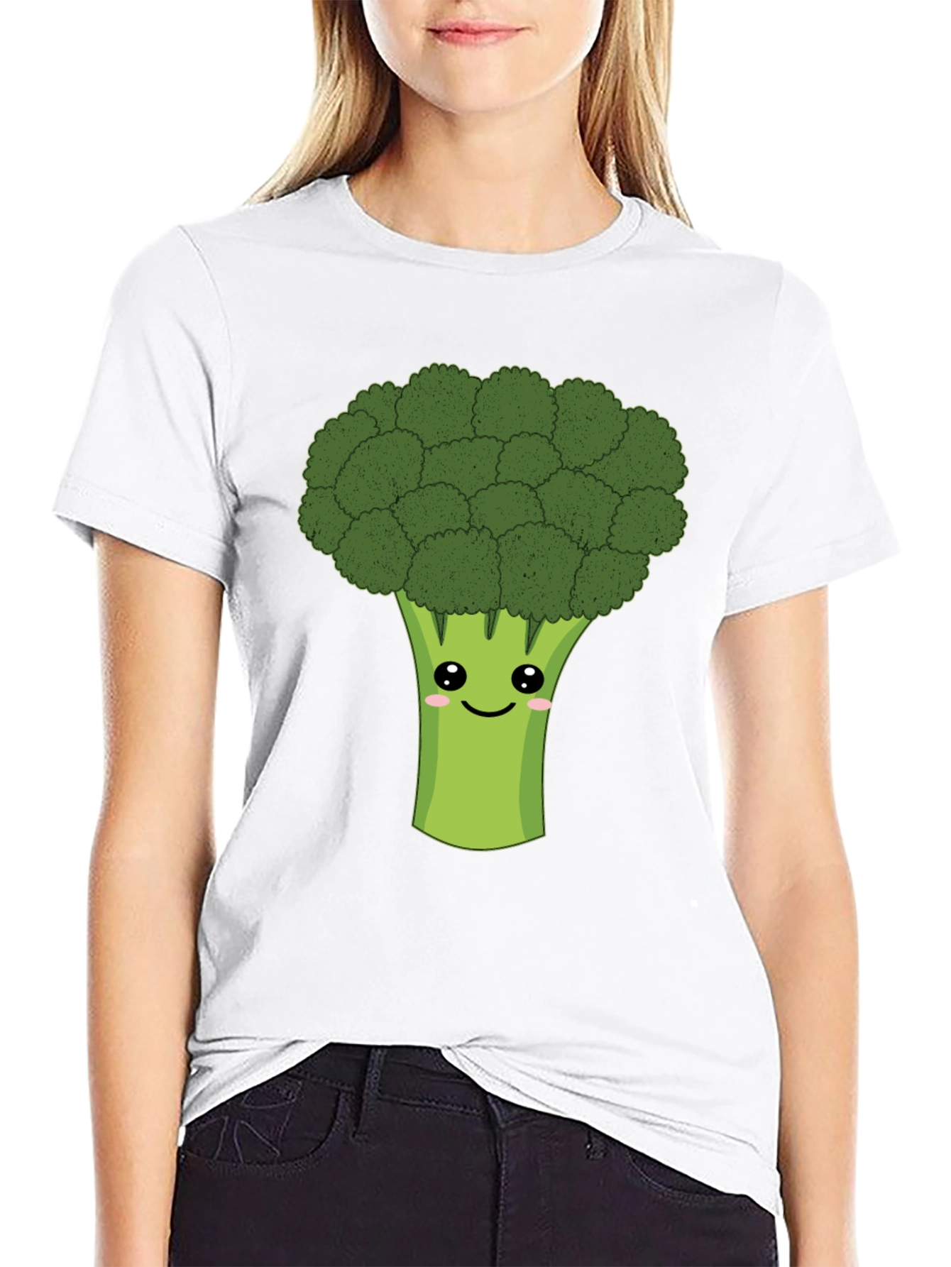 Cute Broccoli Graphic Tee - Black Cotton T-Shirt