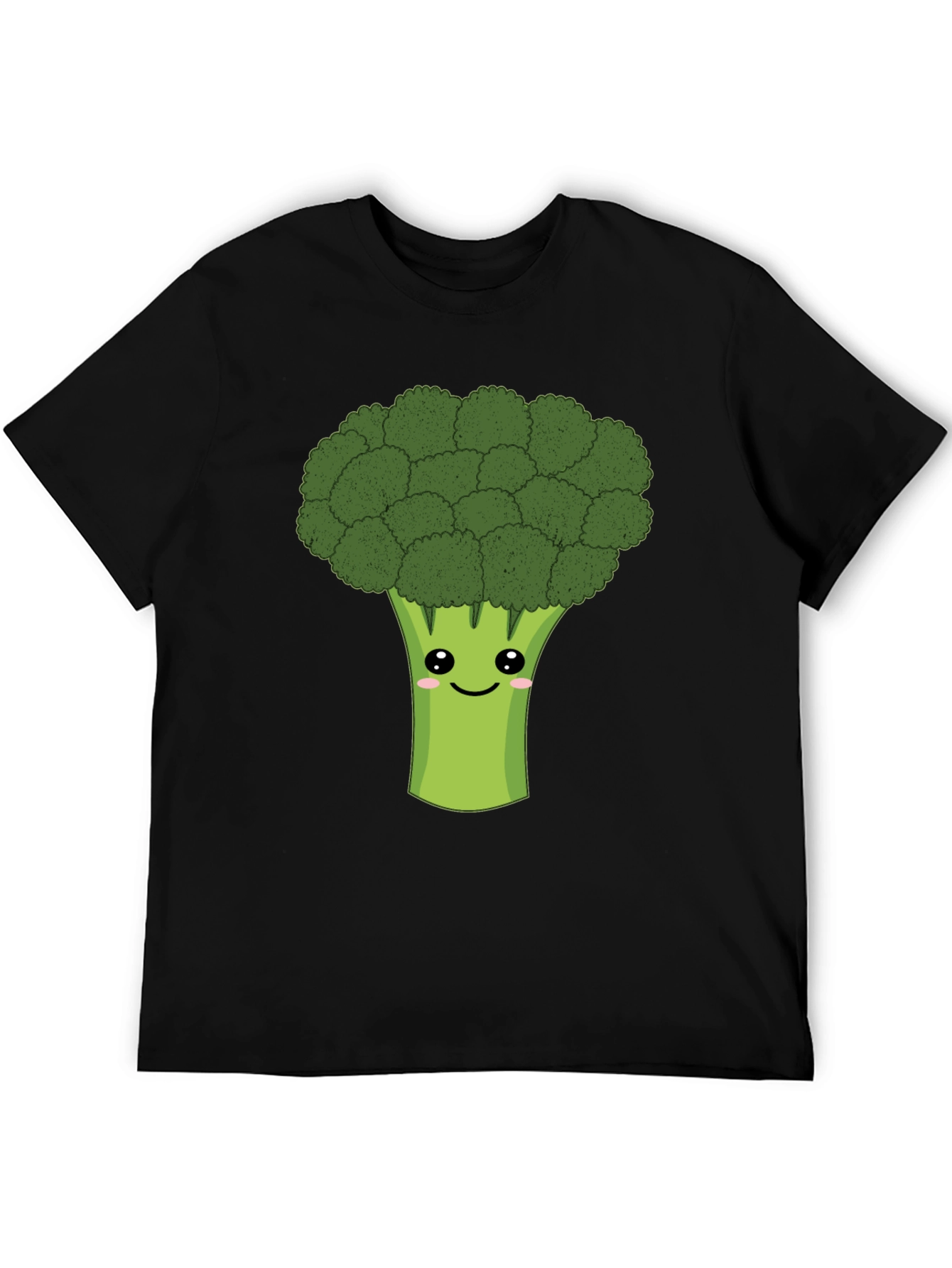 Cute Broccoli Graphic Tee - Black Cotton T-Shirt