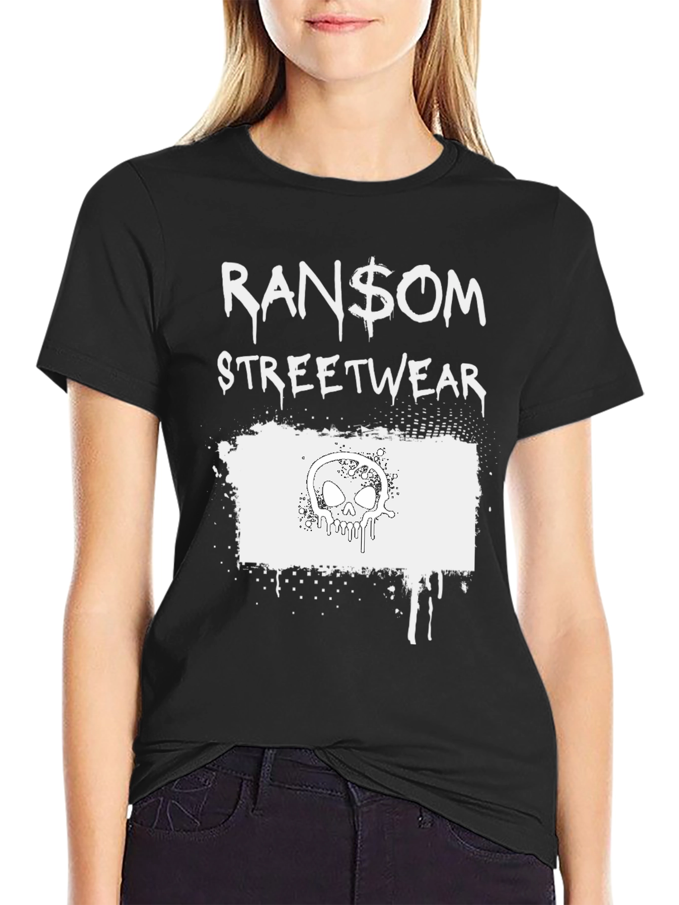 Ransom Streetwear T-Shirt with Skull Graphic - Black