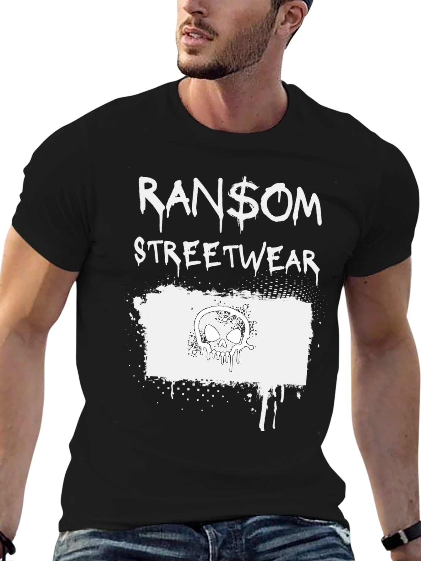 Ransom Streetwear T-Shirt with Skull Graphic - Black