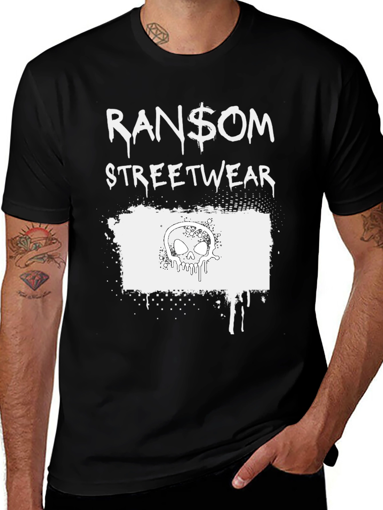 Ransom Streetwear T-Shirt with Skull Graphic - Black