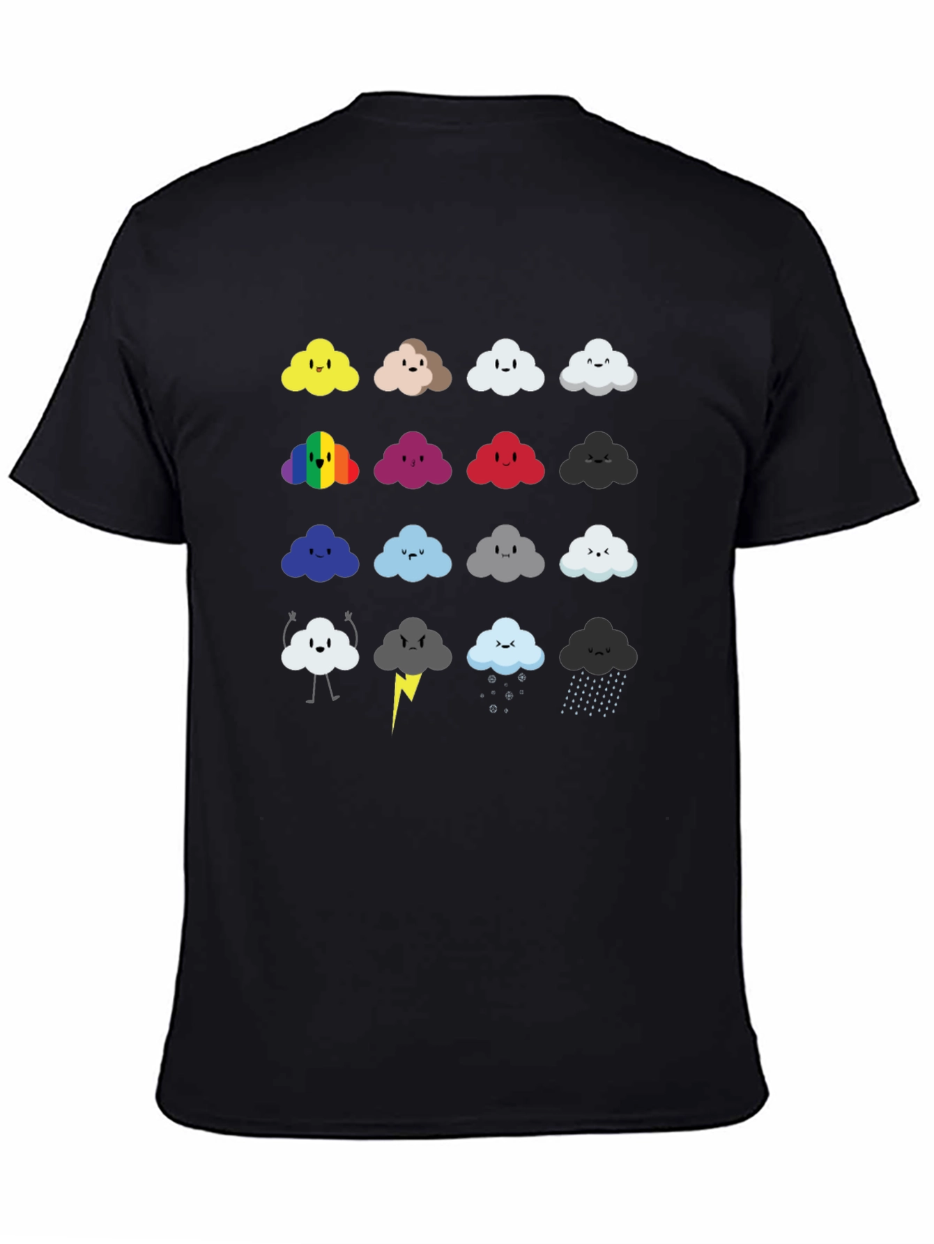 Cute Cloud Moods T-Shirt - Black Cotton Tee