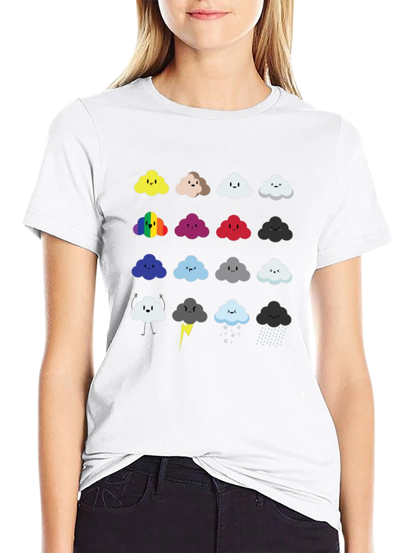 Cute Cloud Moods T-Shirt - Black Cotton Tee