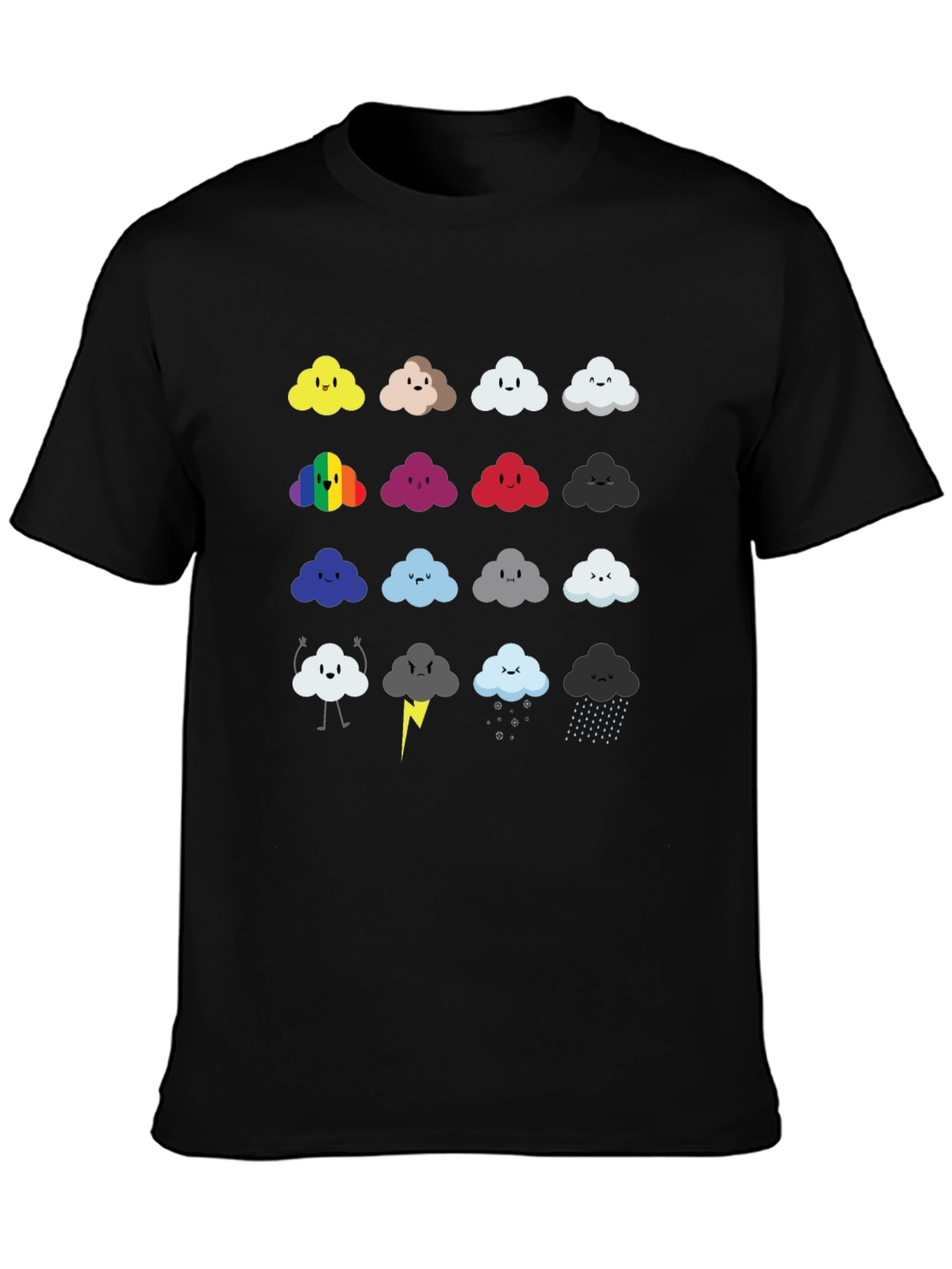 Cute Cloud Moods T-Shirt - Black Cotton Tee
