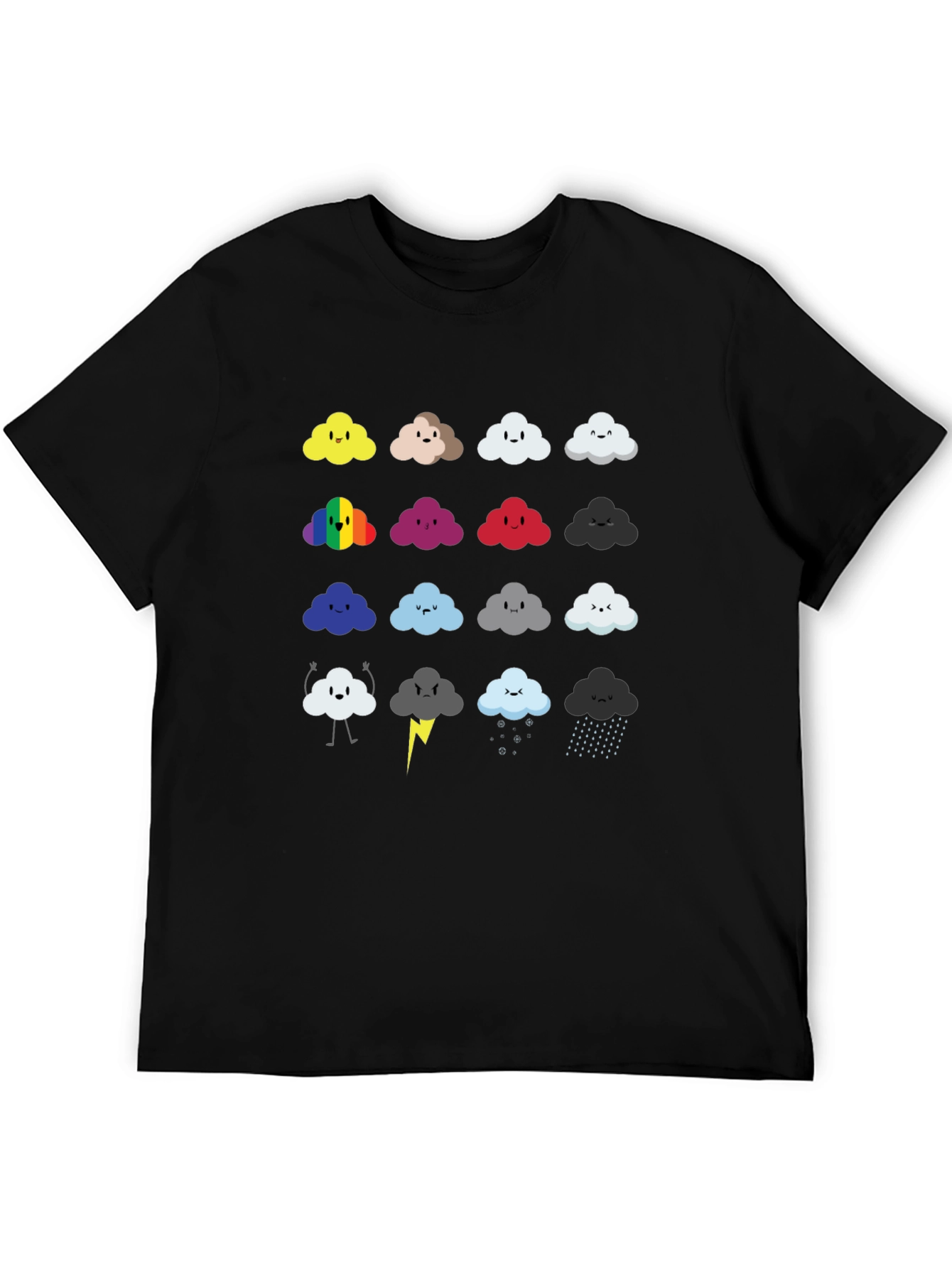 Cute Cloud Moods T-Shirt - Black Cotton Tee