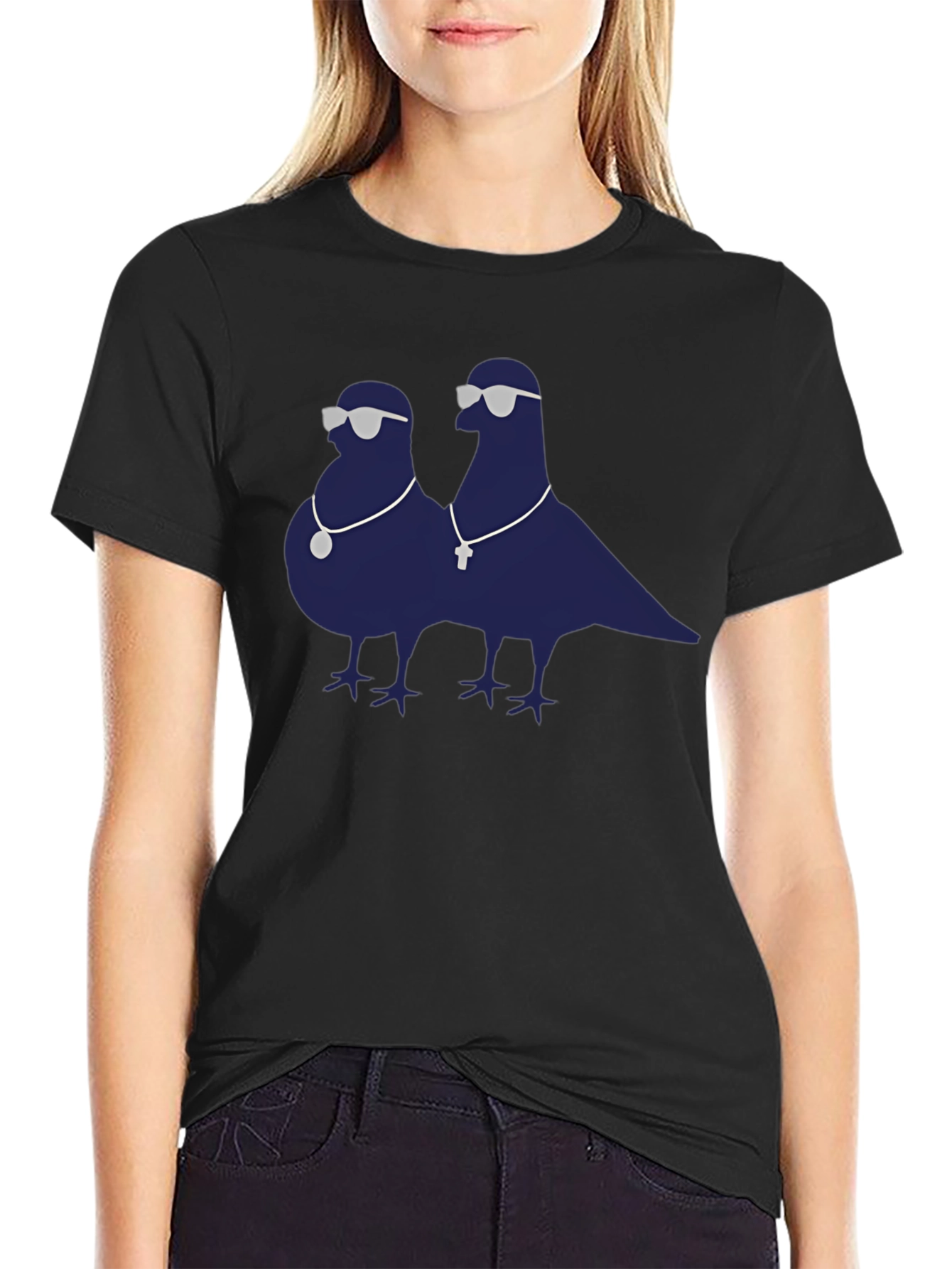 Cool Pigeons Graphic Tee - Black Cotton Blend T-Shirt