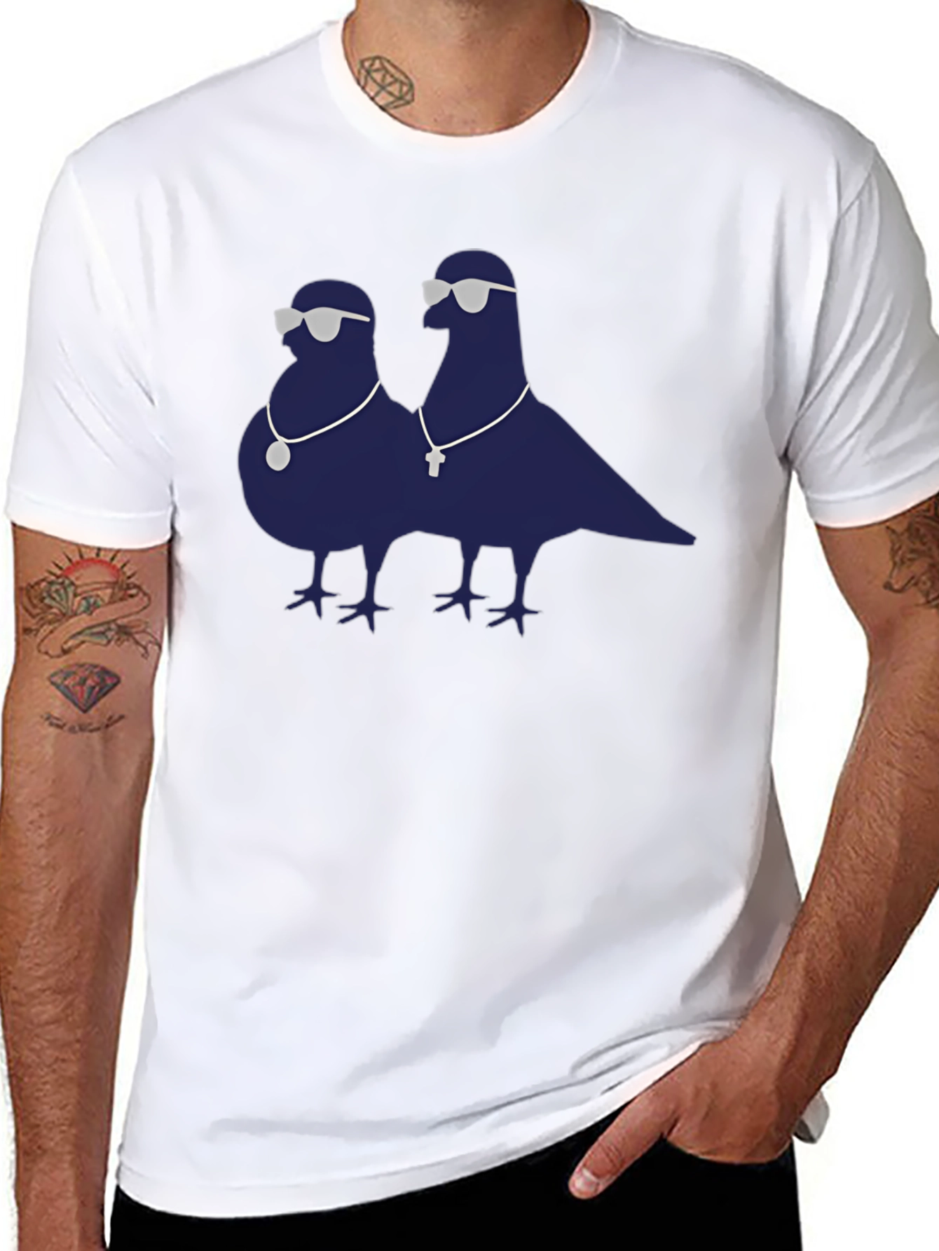 Cool Pigeons Graphic Tee - Black Cotton Blend T-Shirt