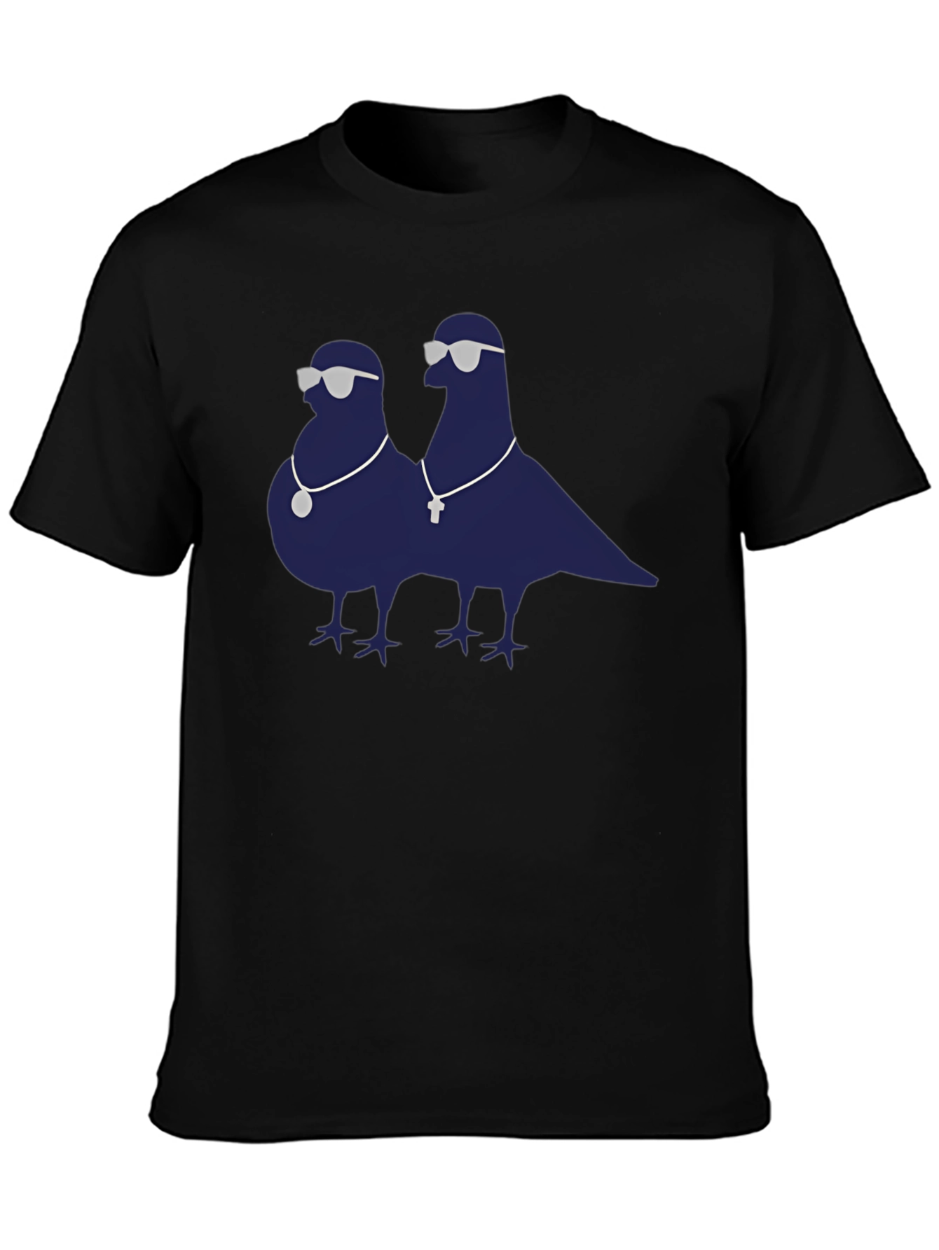 Cool Pigeons Graphic Tee - Black Cotton Blend T-Shirt