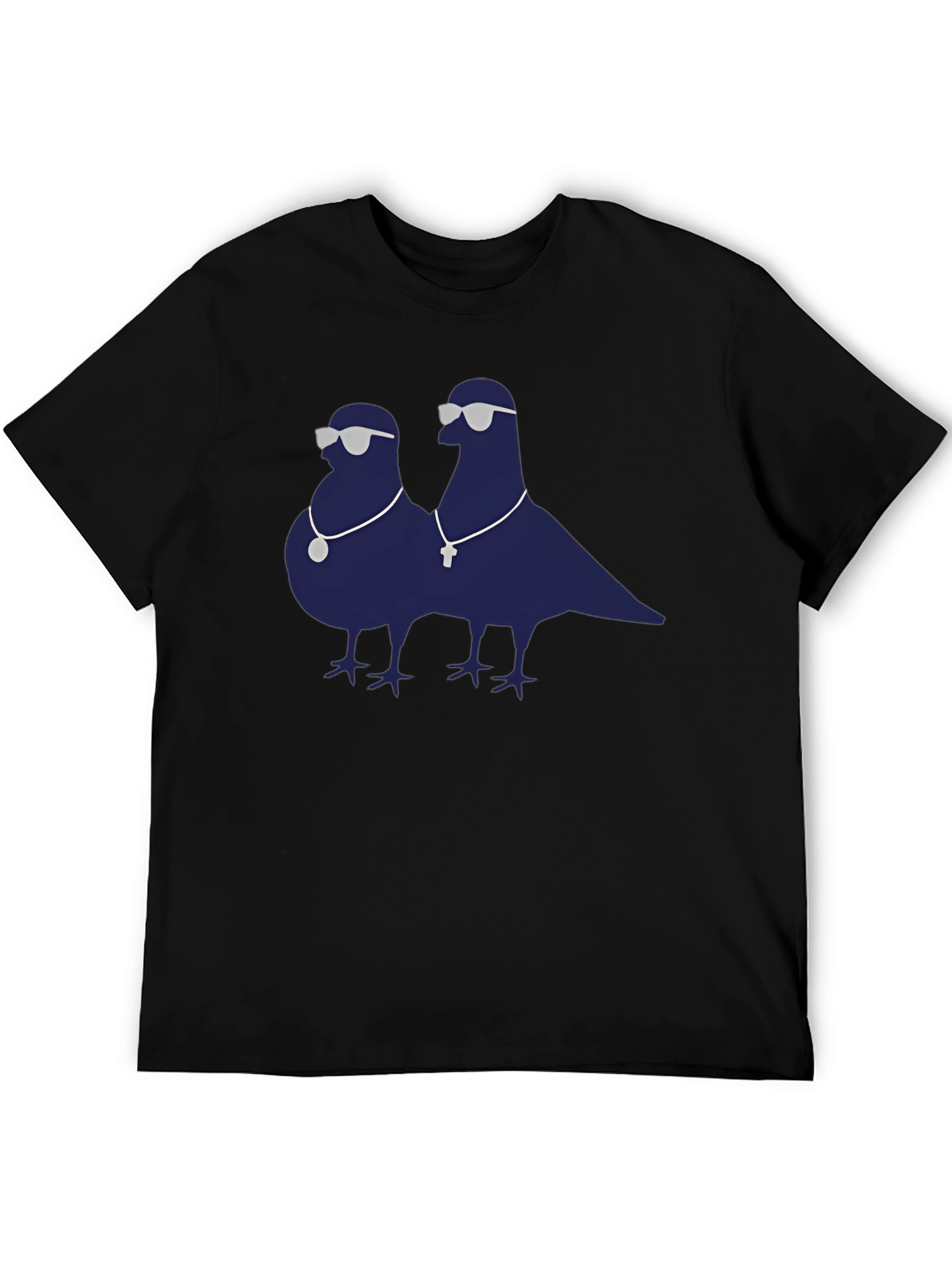 Cool Pigeons Graphic Tee - Black Cotton Blend T-Shirt