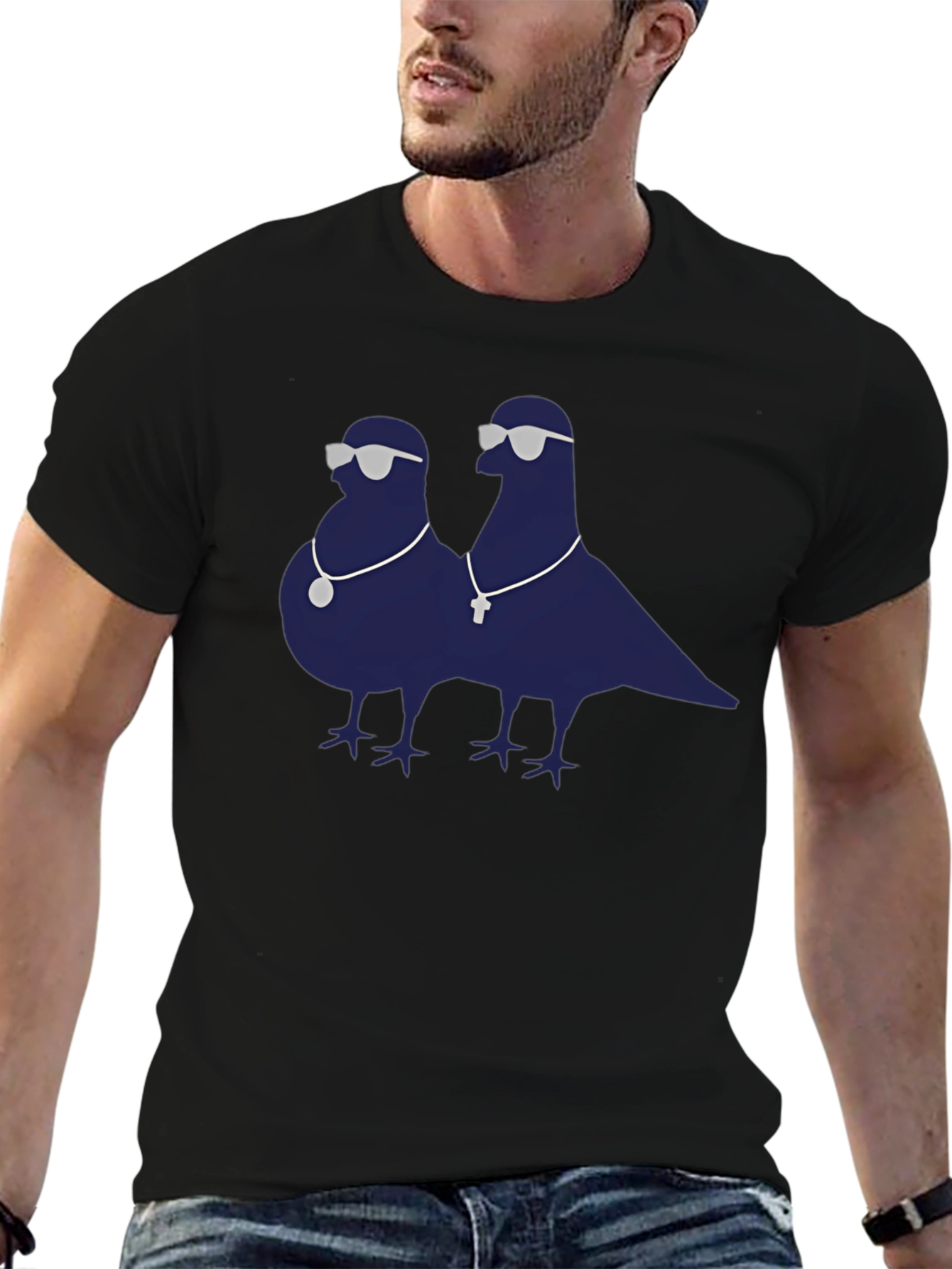 Cool Pigeons Graphic Tee - Black Cotton Blend T-Shirt