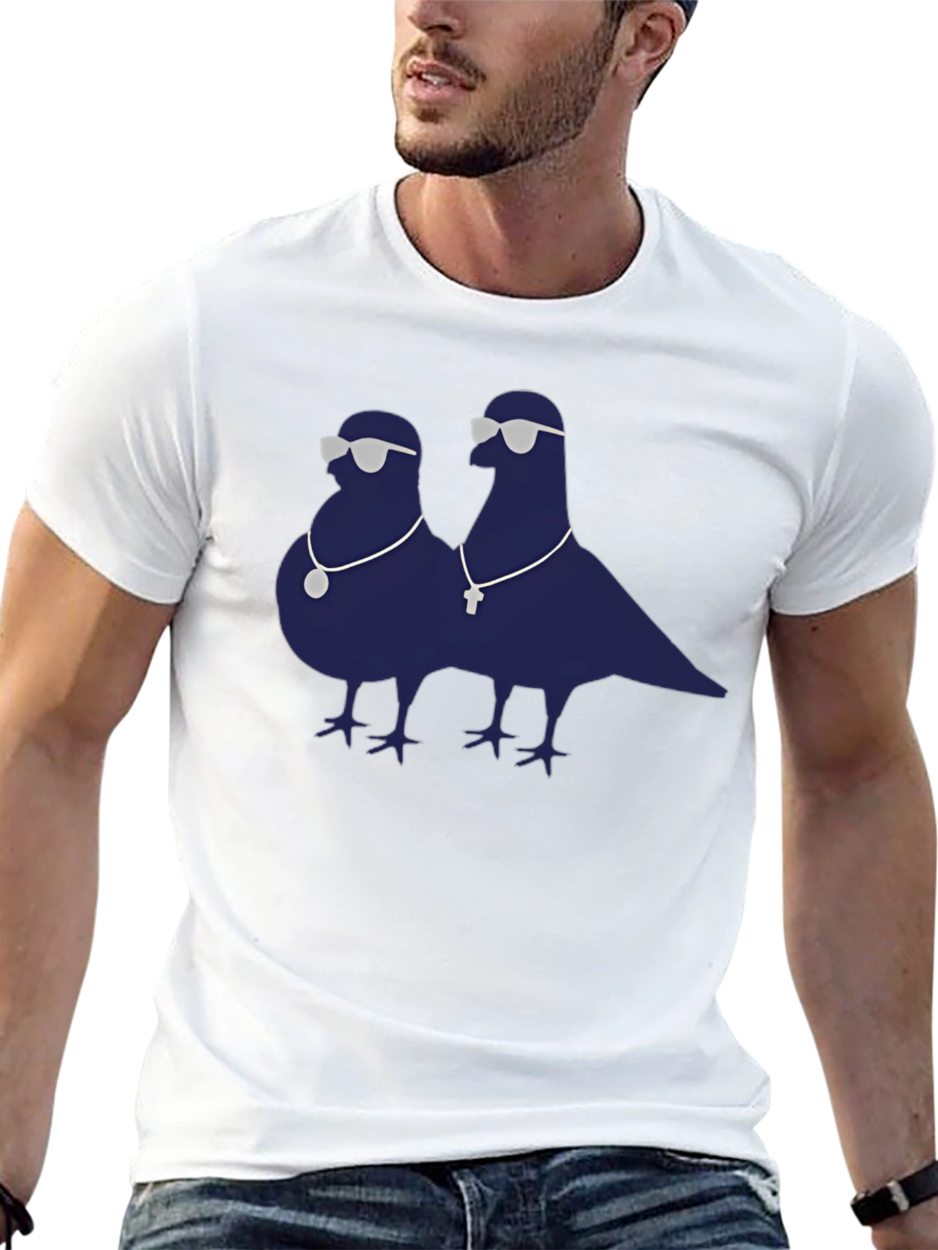 Cool Pigeons Graphic Tee - Black Cotton Blend T-Shirt