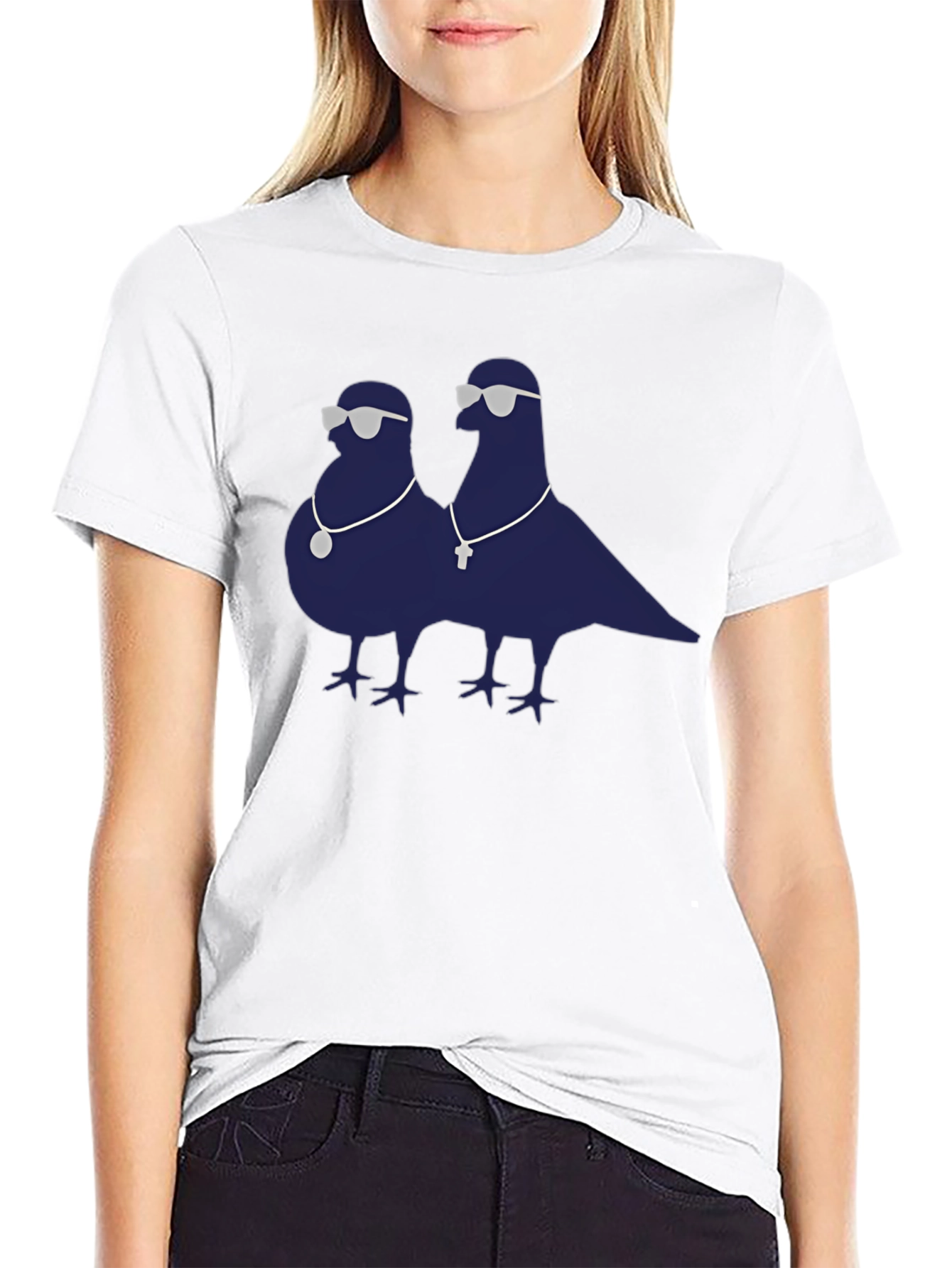 Cool Pigeons Graphic Tee - Black Cotton Blend T-Shirt