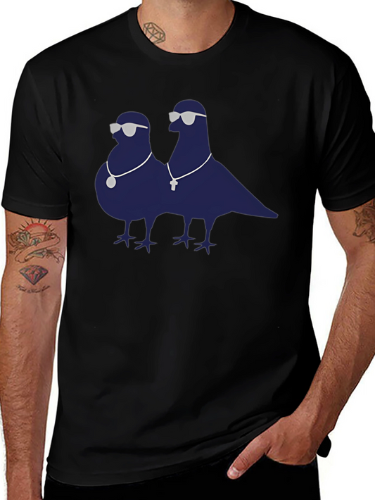 Cool Pigeons Graphic Tee - Black Cotton Blend T-Shirt