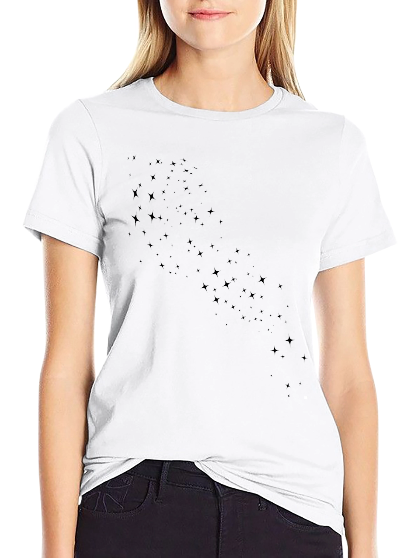 Stylish Black Crew Neck Tee with Subtle Star Pattern