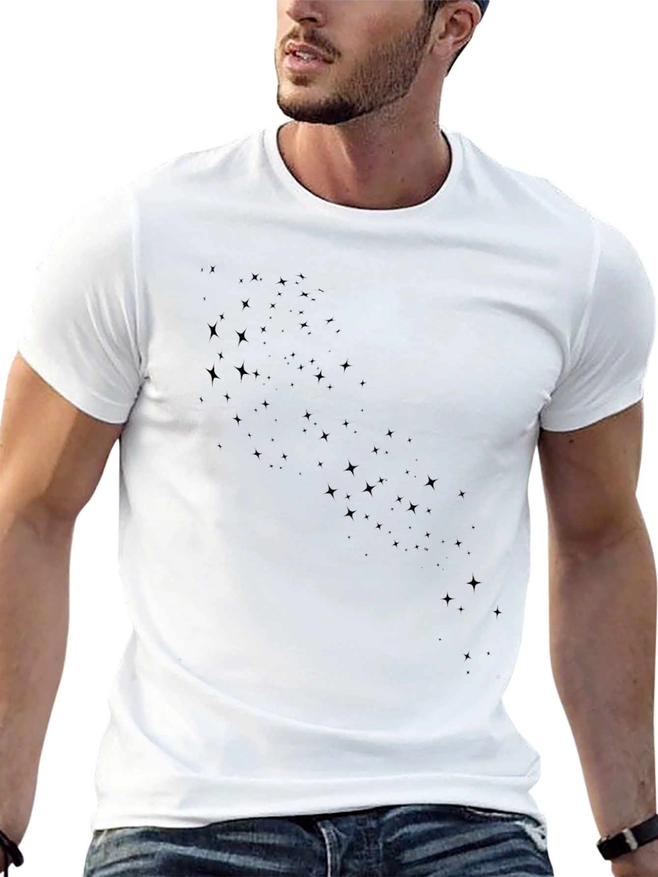 Stylish Black Crew Neck Tee with Subtle Star Pattern