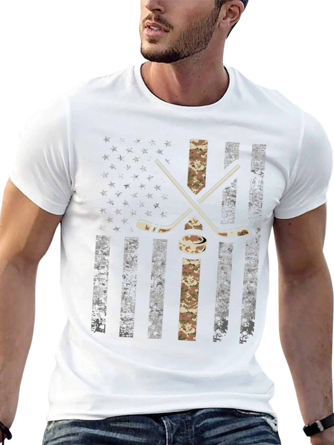 American Flag Hockey T-Shirt - Camo Design