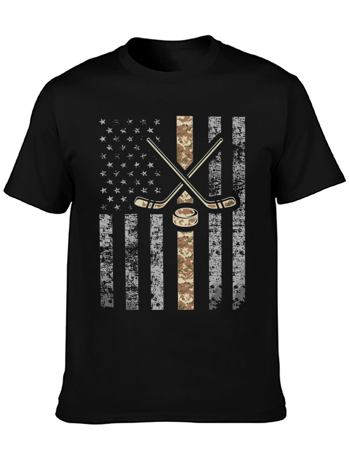 American Flag Hockey T-Shirt - Camo Design