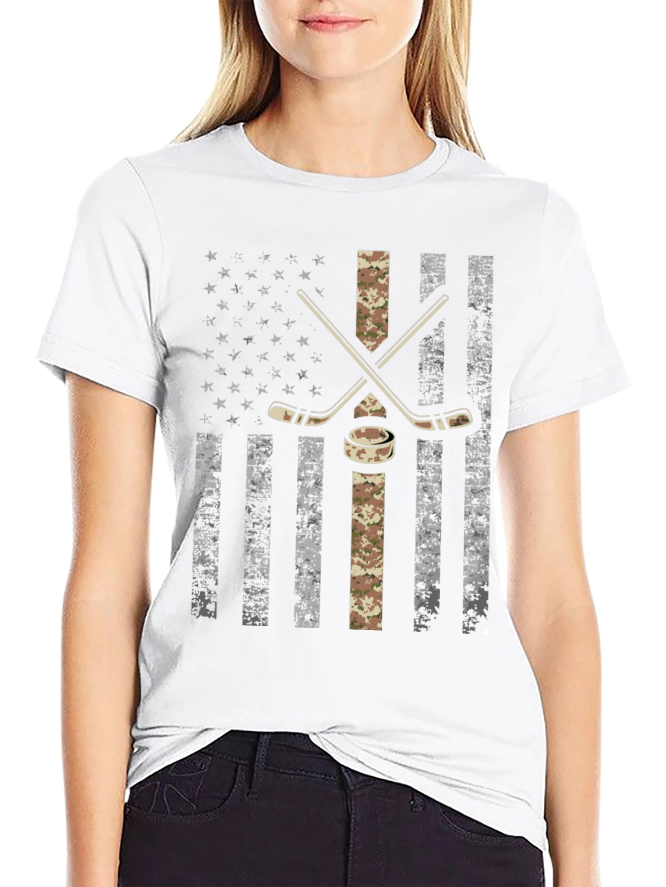 American Flag Hockey T-Shirt - Camo Design