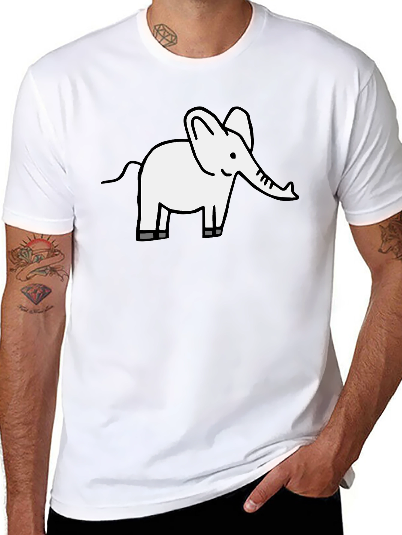 Cute Elephant Graphic Tee - Black Cotton T-Shirt