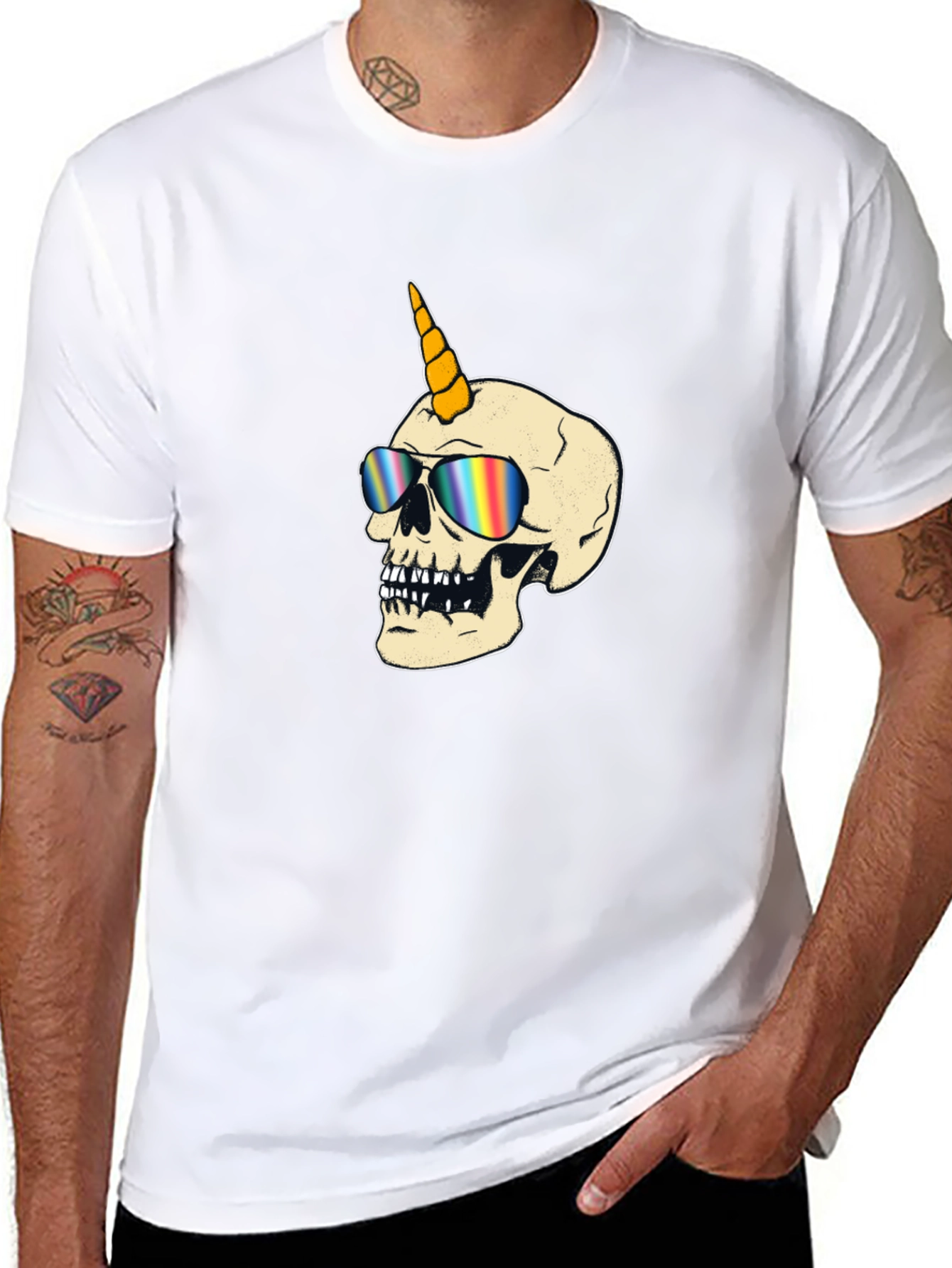 Unicorn Skull Graphic T-Shirt - Black