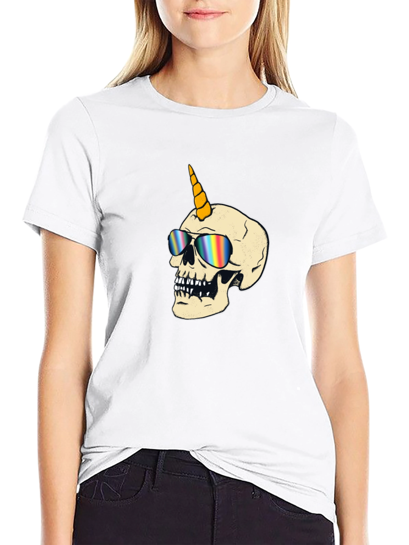 Unicorn Skull Graphic T-Shirt - Black