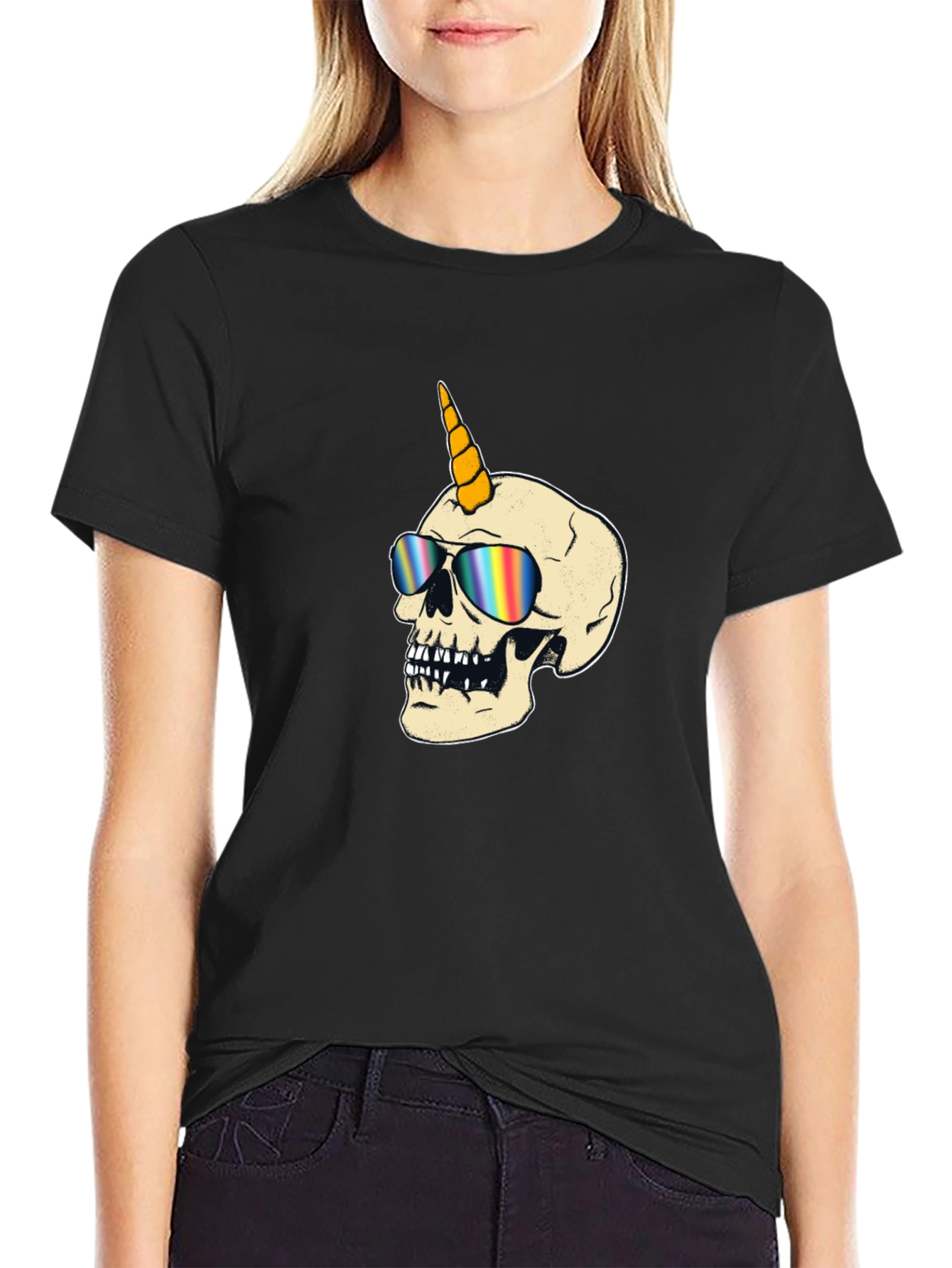 Unicorn Skull Graphic T-Shirt - Black