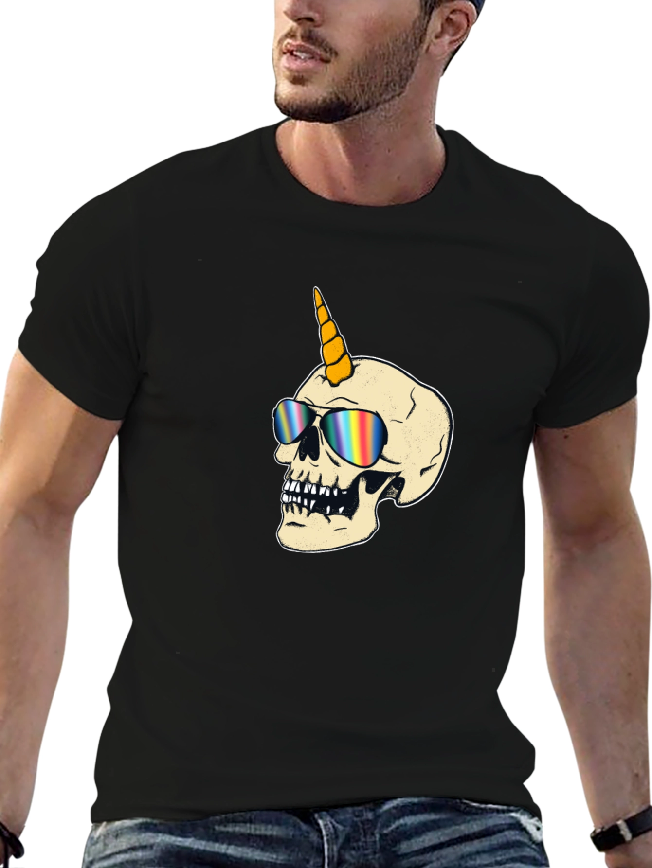 Unicorn Skull Graphic T-Shirt - Black