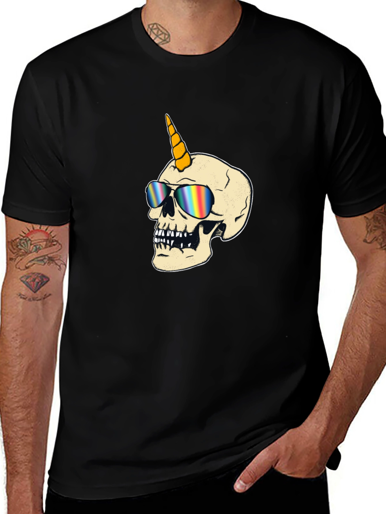 Unicorn Skull Graphic T-Shirt - Black