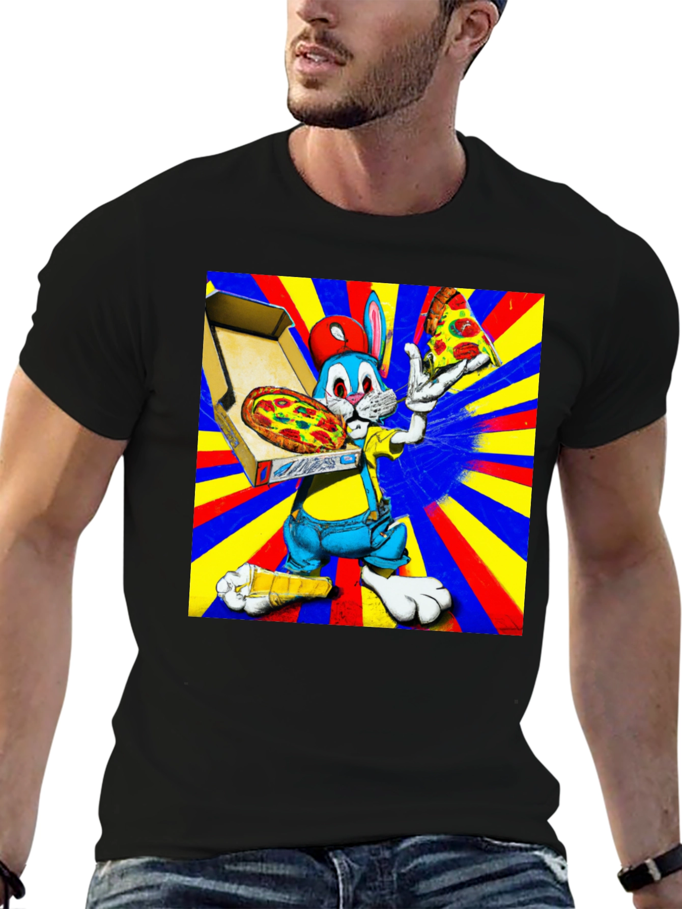 Cartoon Rabbit Pizza Graphic Tee