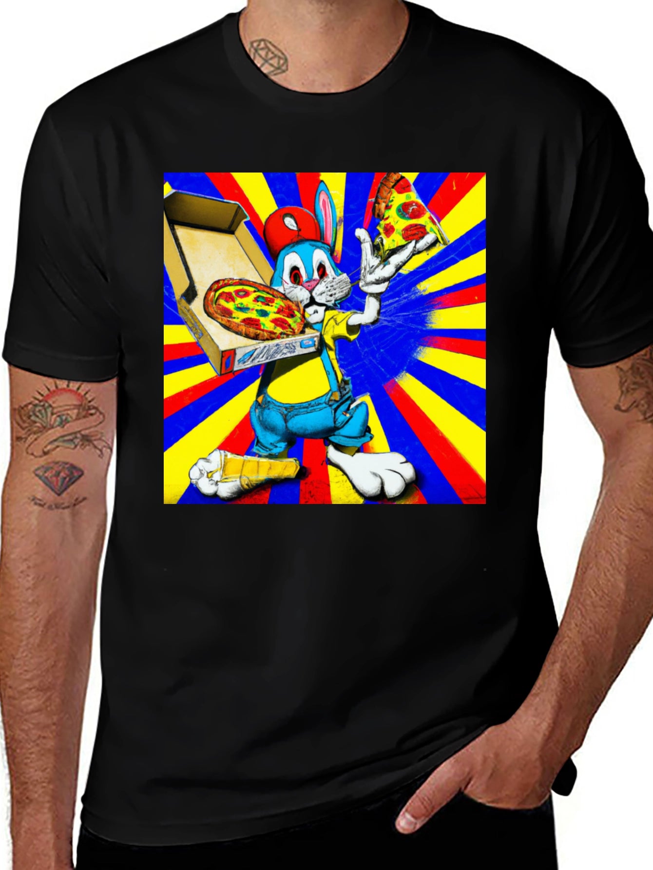Cartoon Rabbit Pizza Graphic Tee