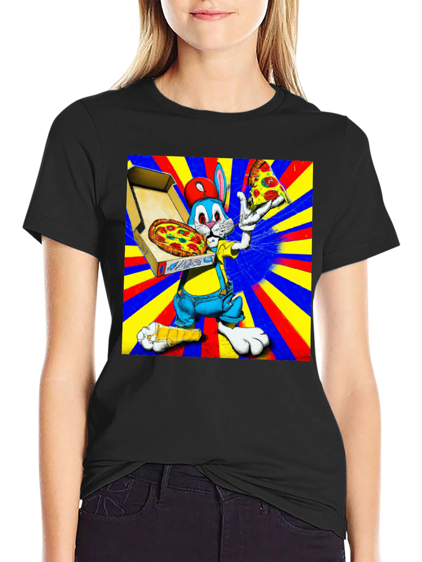 Cartoon Rabbit Pizza Graphic Tee