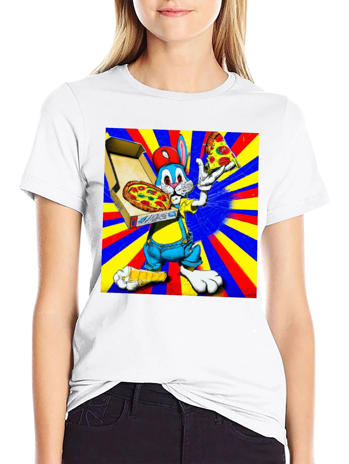 Cartoon Rabbit Pizza Graphic Tee